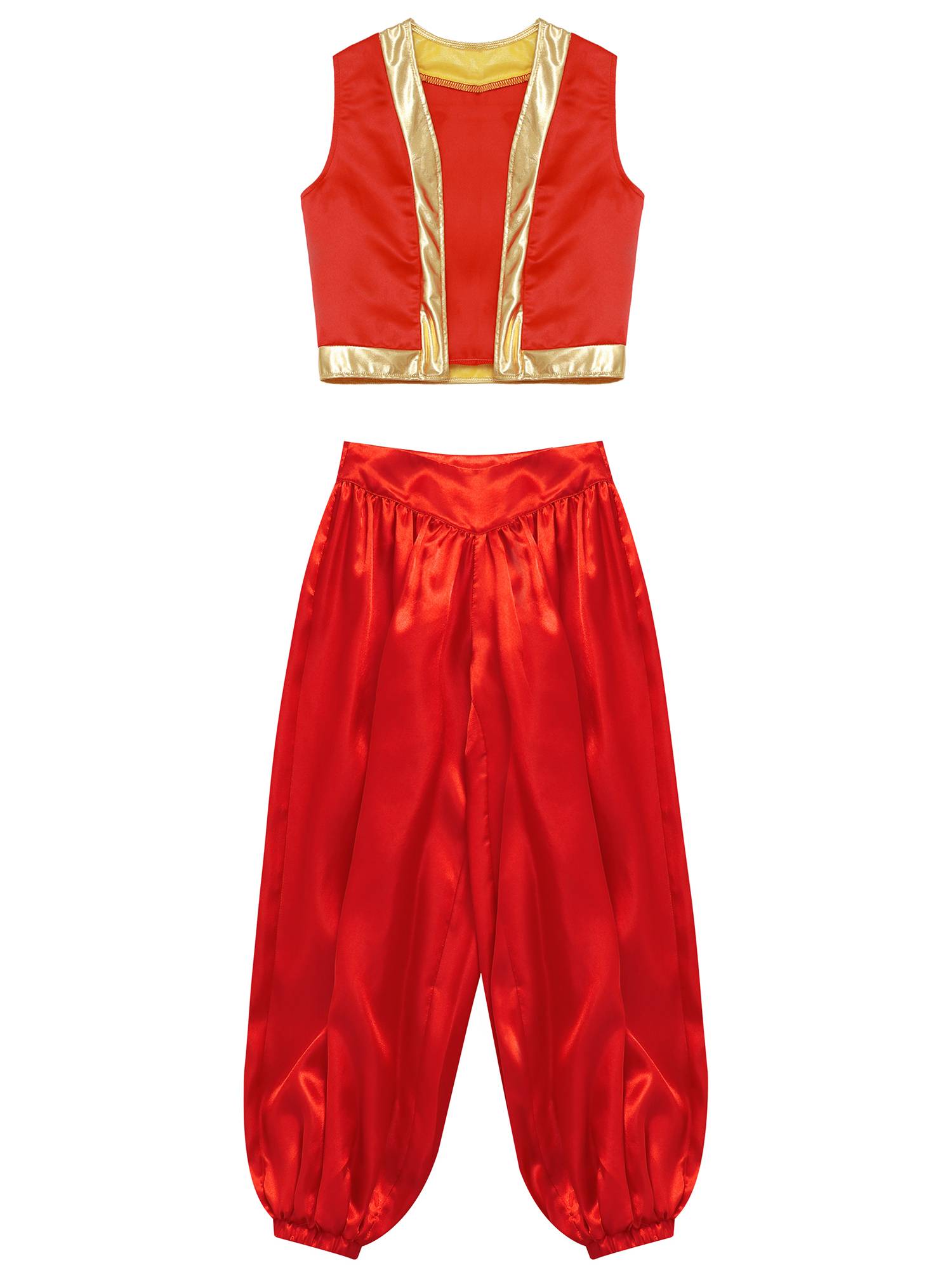 Kids Arabian Costume Set 2pcs Loose Vest with Satin Bloomers for Halloween