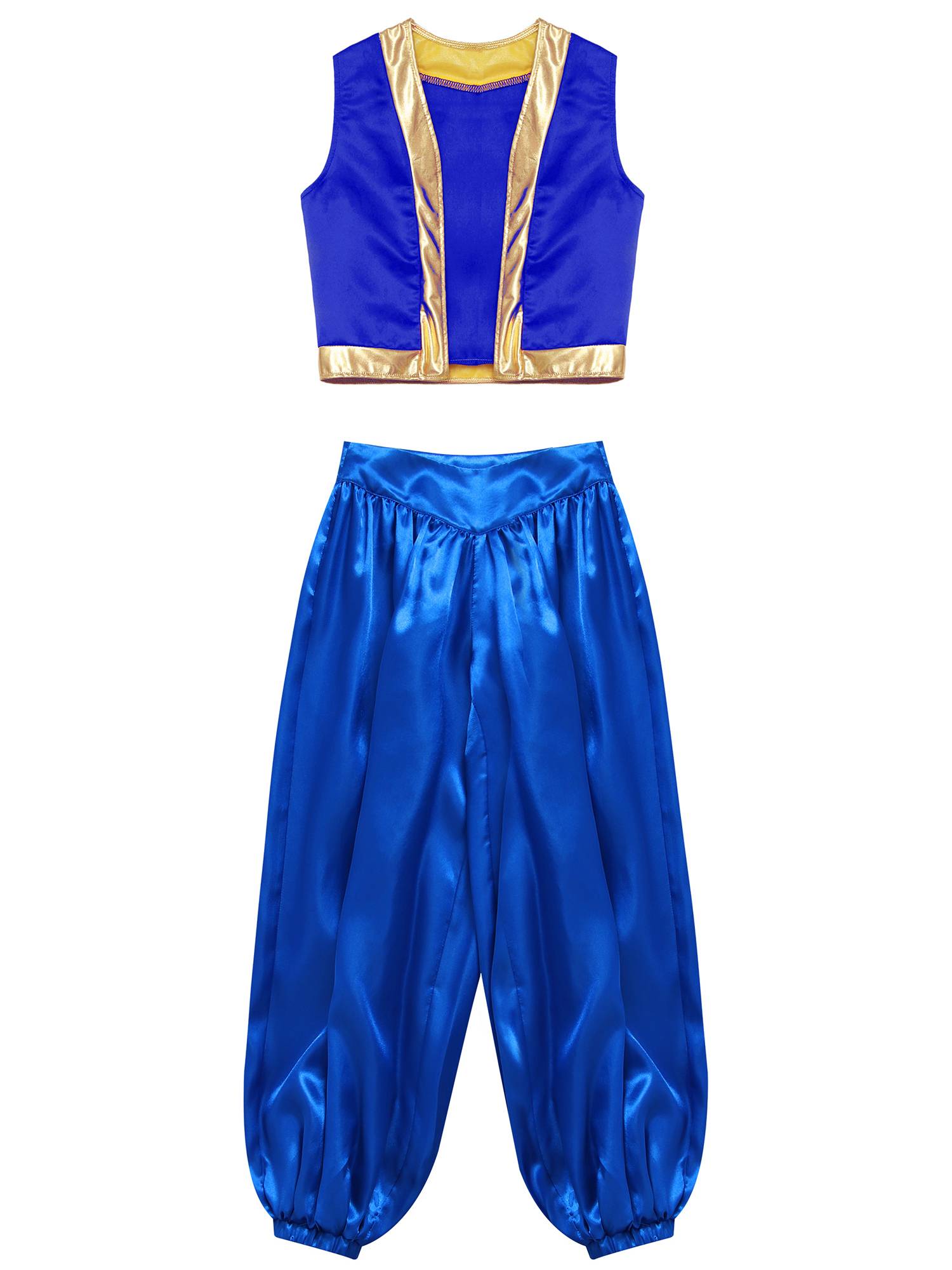Kids Arabian Costume Set 2pcs Loose Vest with Satin Bloomers for Halloween