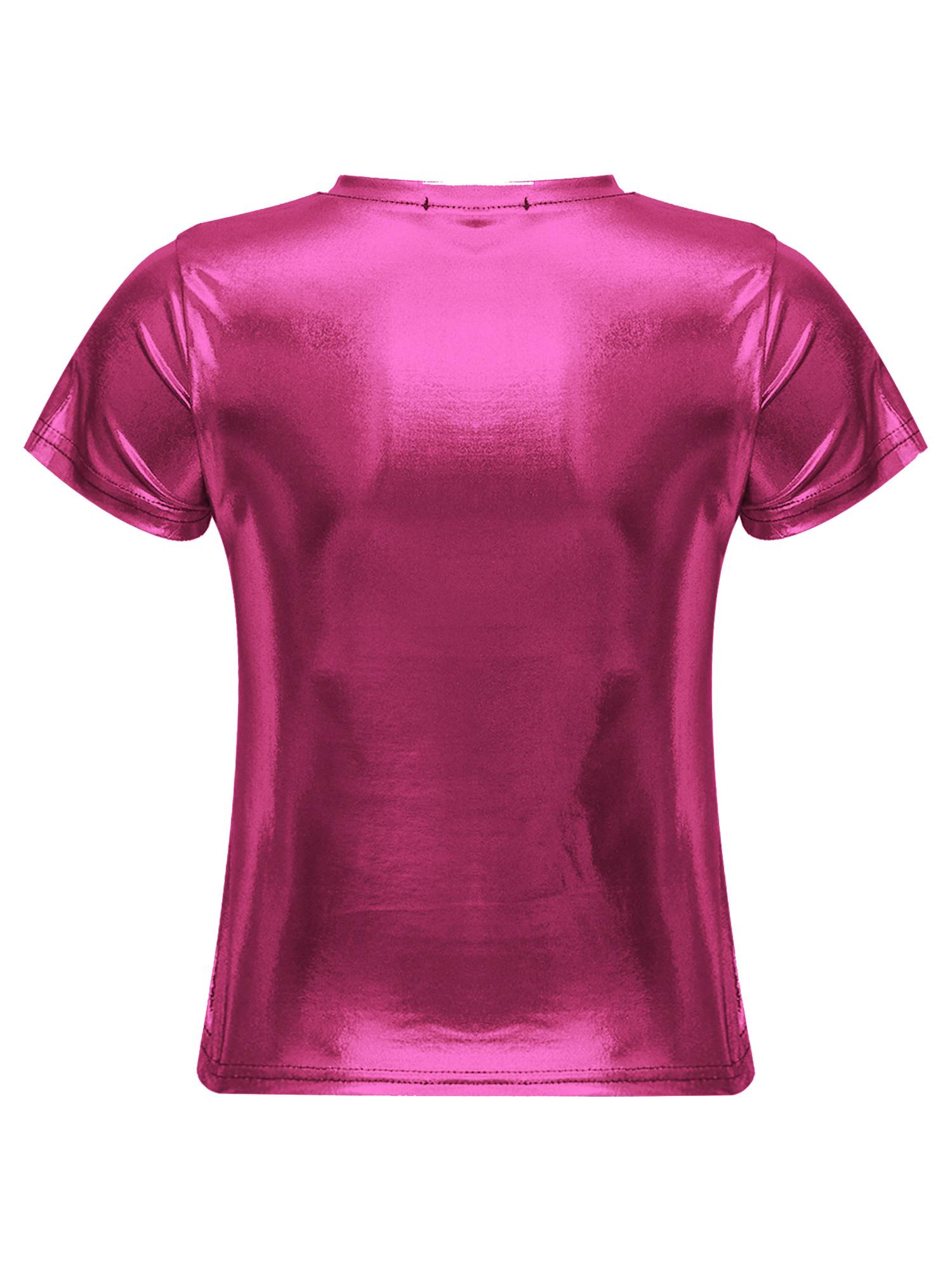 Women Metallic Short Sleeve T-shirt for Dance Party