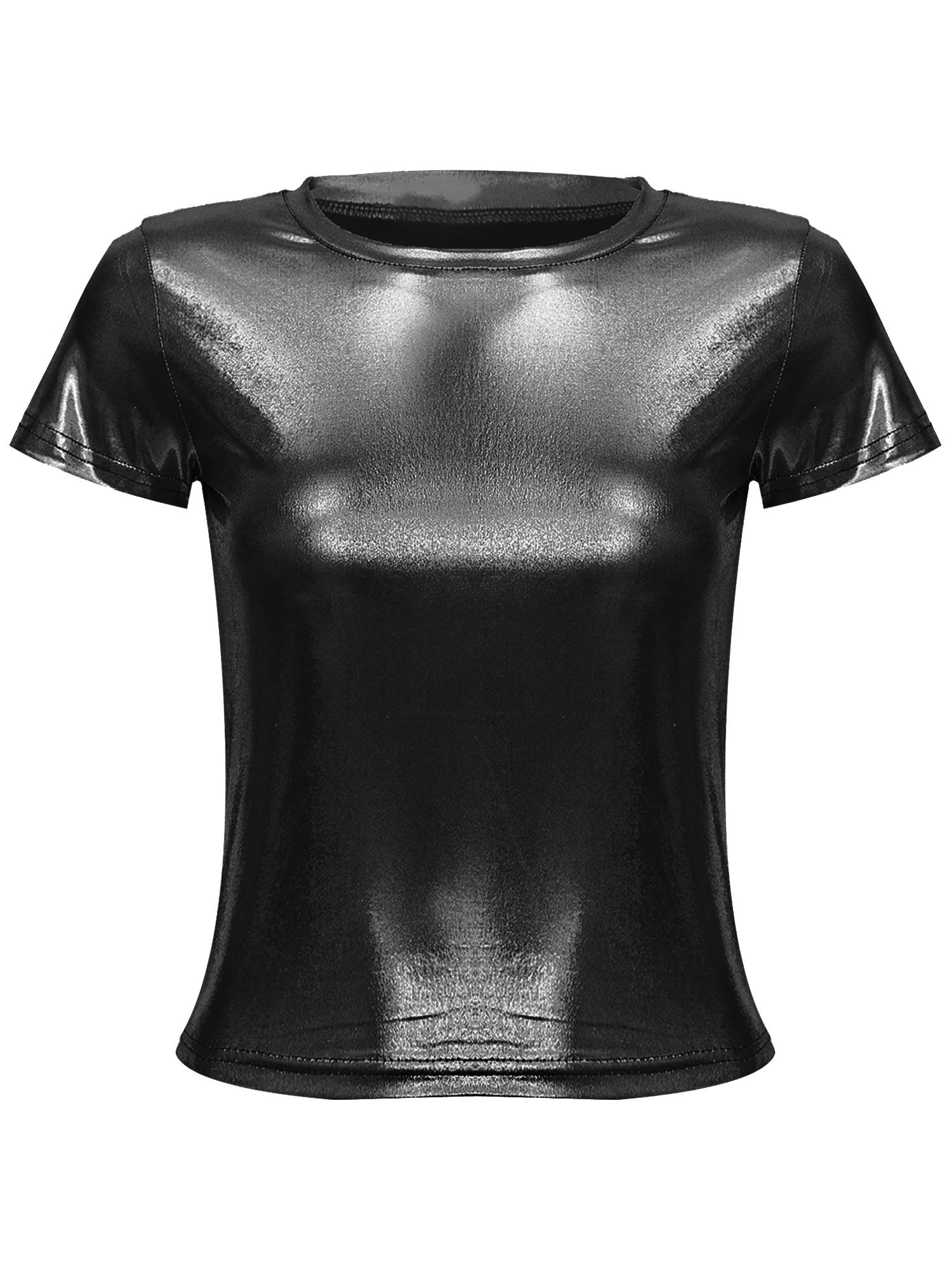 Women Metallic Short Sleeve T-shirt for Dance Party