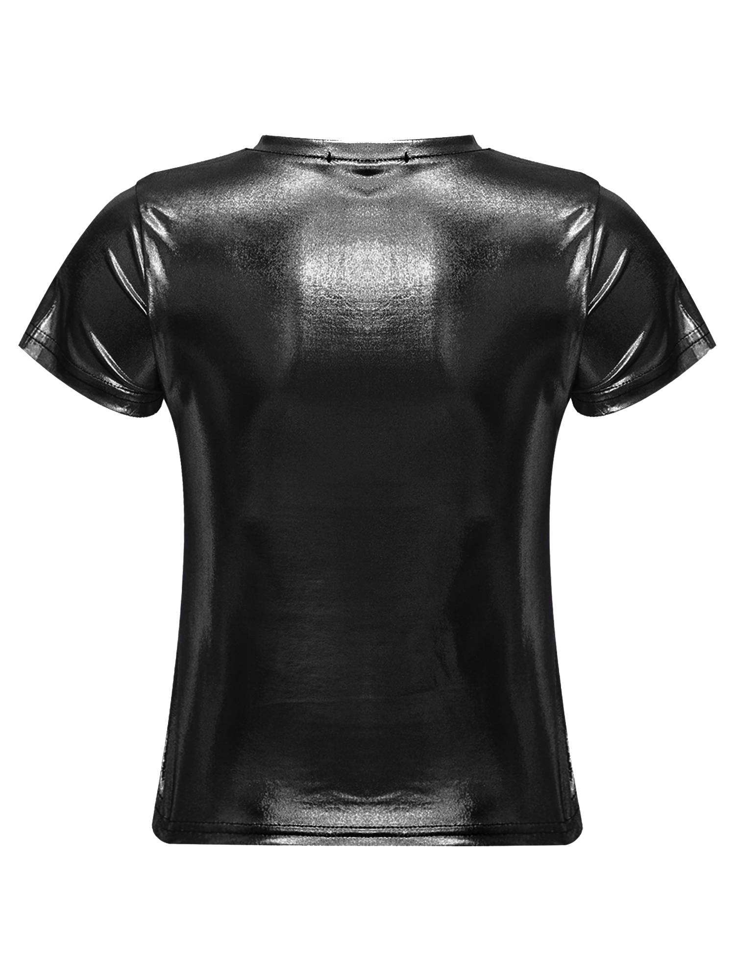 Women Metallic Short Sleeve T-shirt for Dance Party