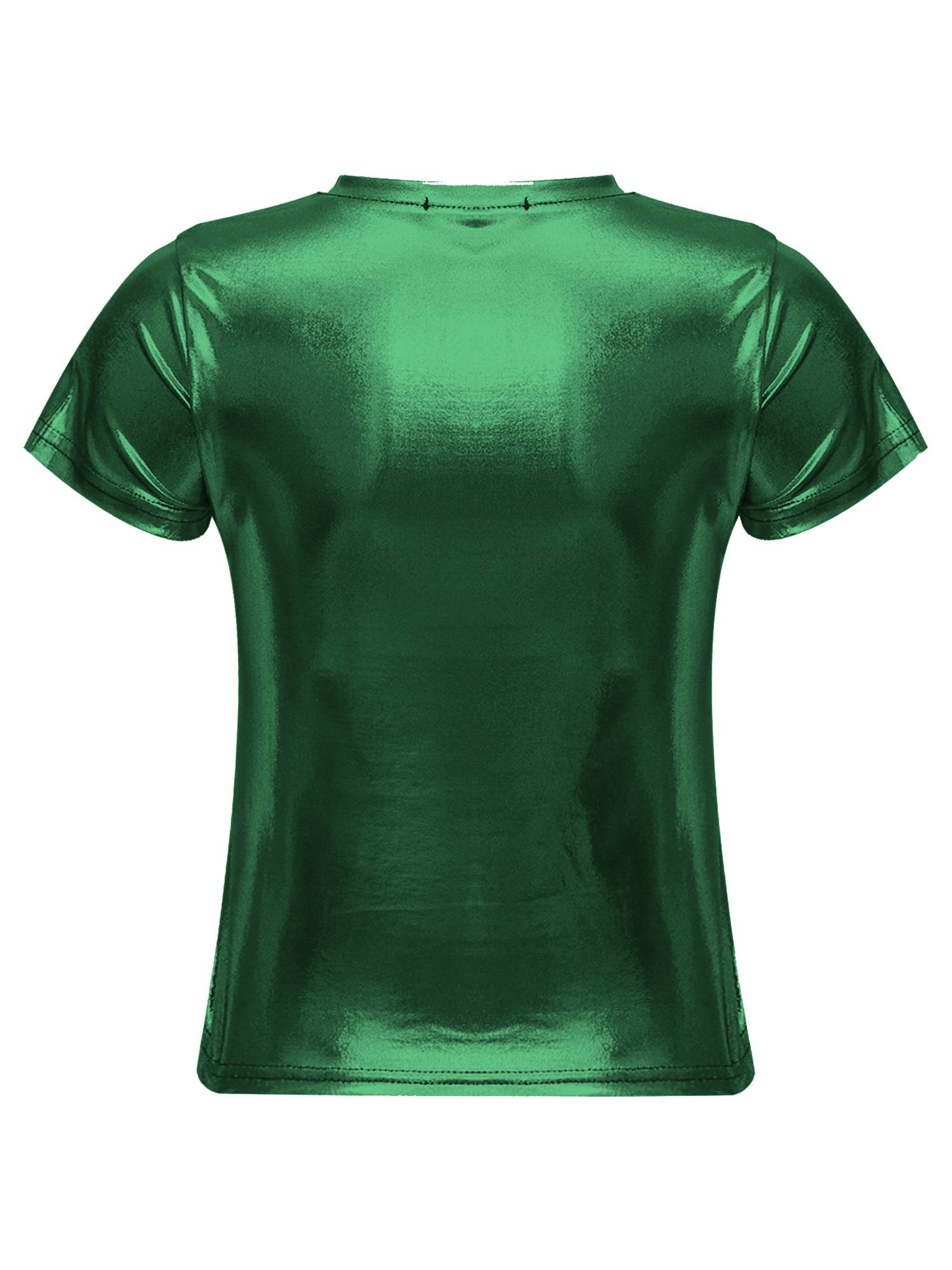 Women Metallic Short Sleeve T-shirt for Dance Party