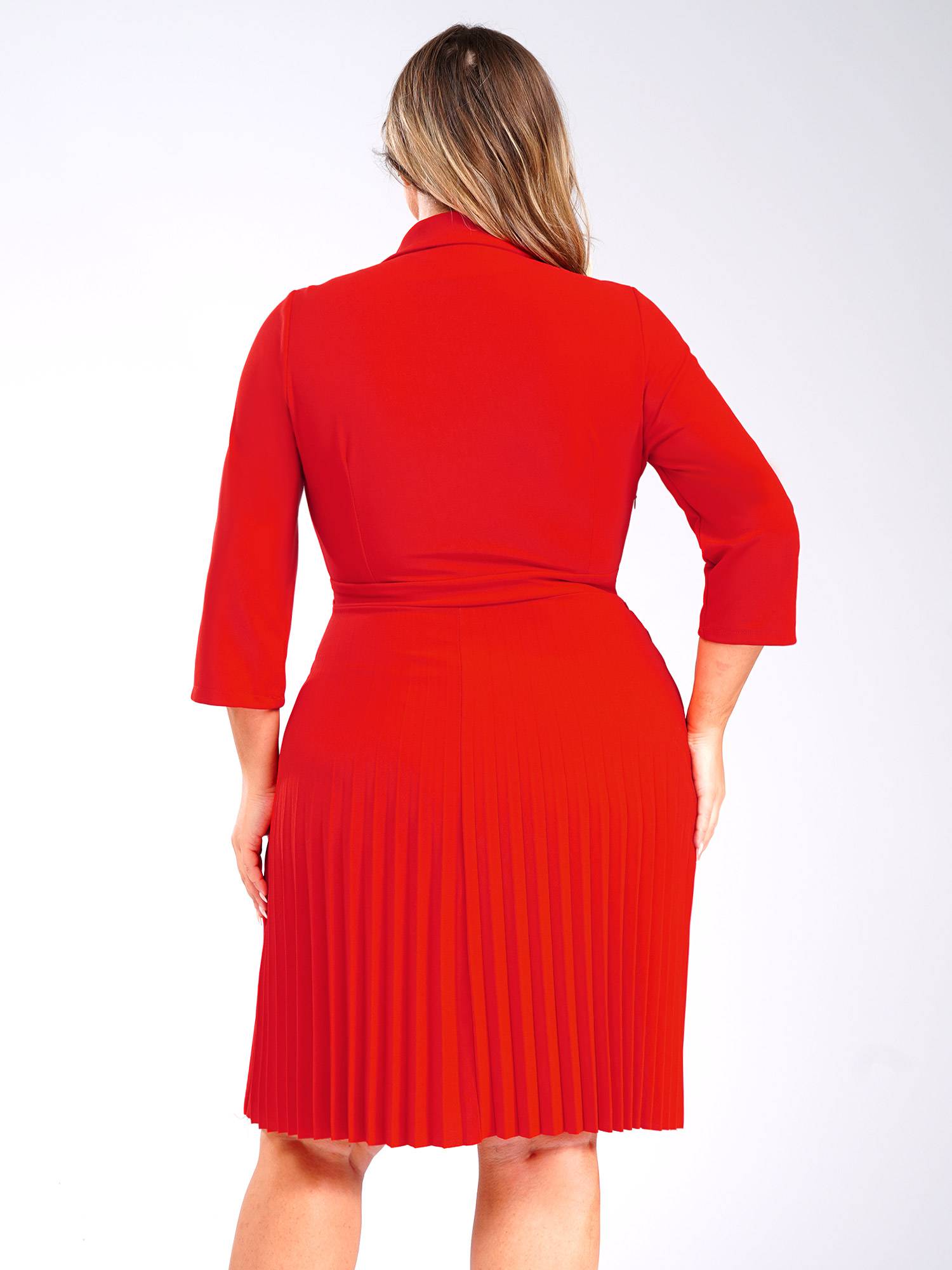 Women Lapel Collar 3/4 Sleeves Knee Length Dress for Wedding Guest