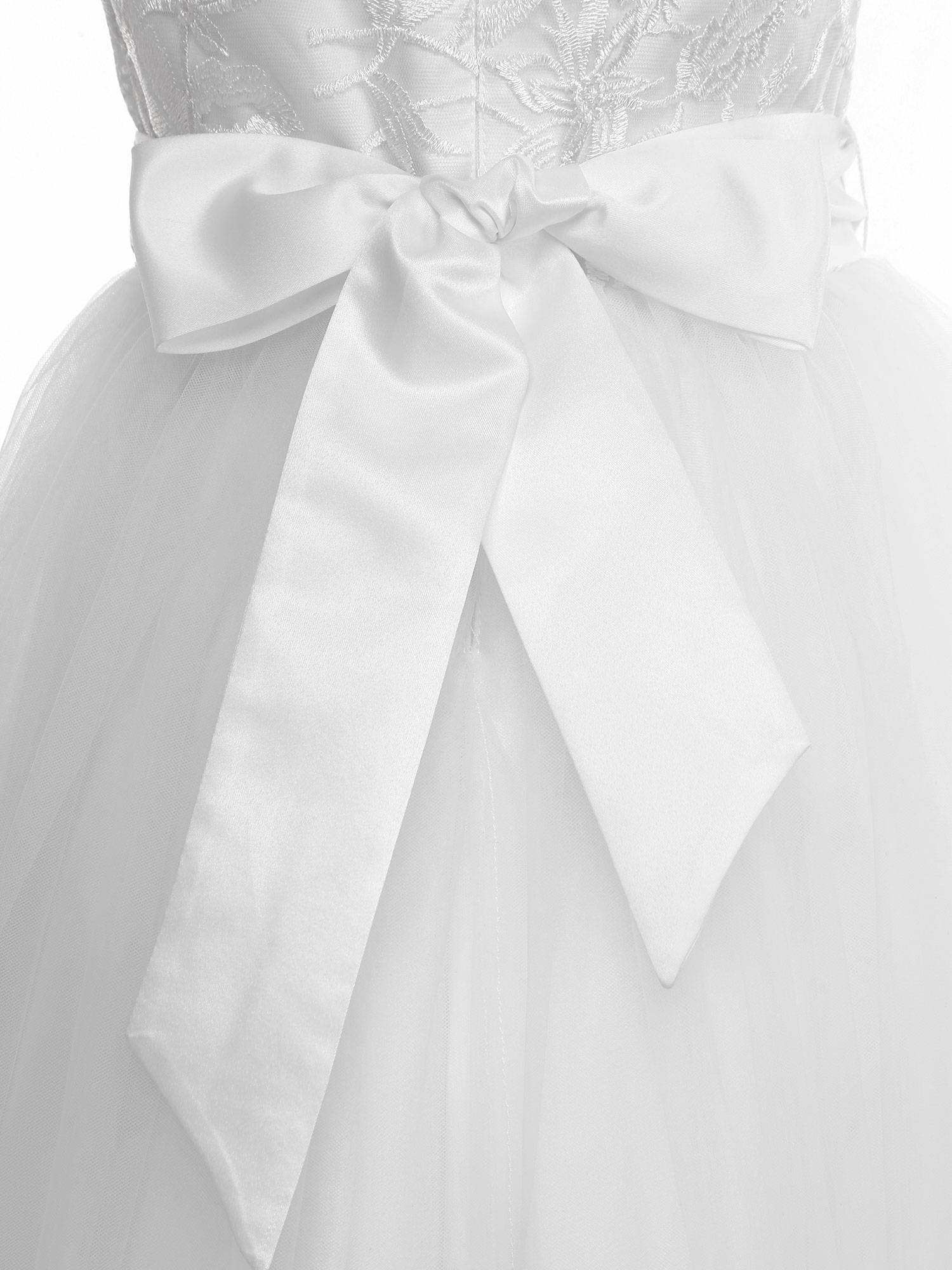 Kids Girls Sleeveless Lace A-line Flower-Girl Dress with Belt for Communion