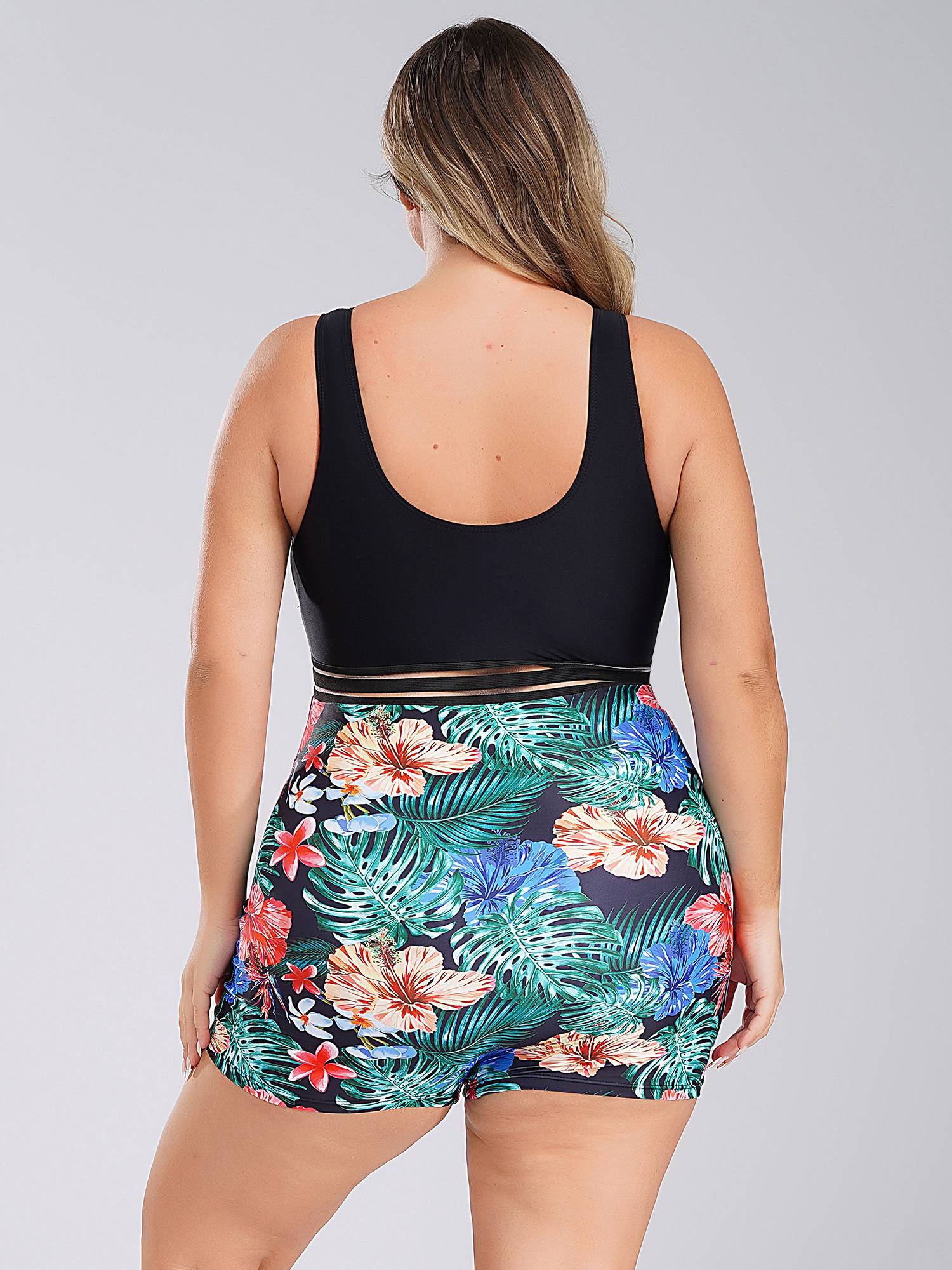 Women Plus Size One Piece Swimsuit Deep V Neck Sleeveless Padded Swim Jumpsuit