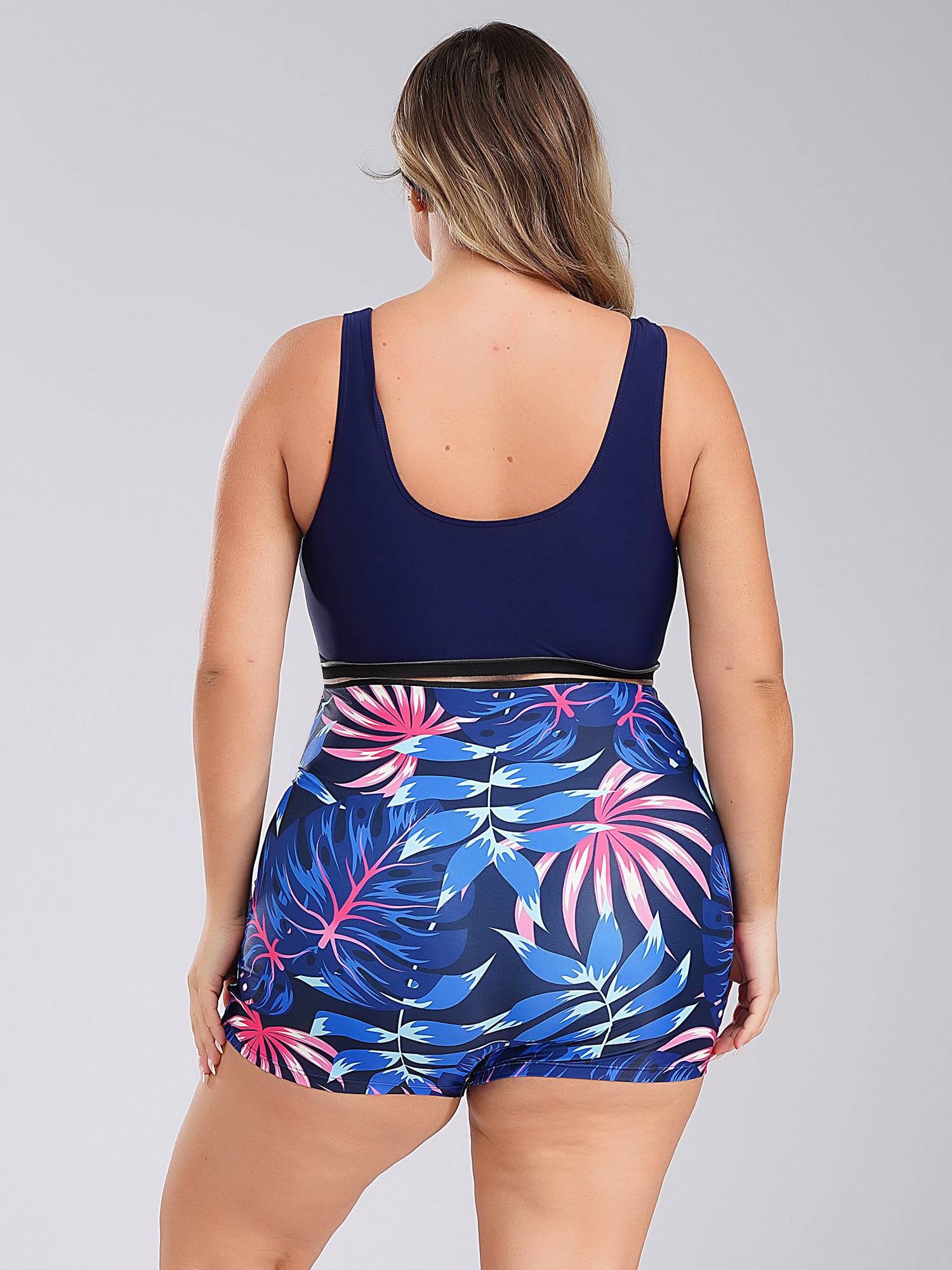 Women Plus Size One Piece Swimsuit Deep V Neck Sleeveless Padded Swim Jumpsuit