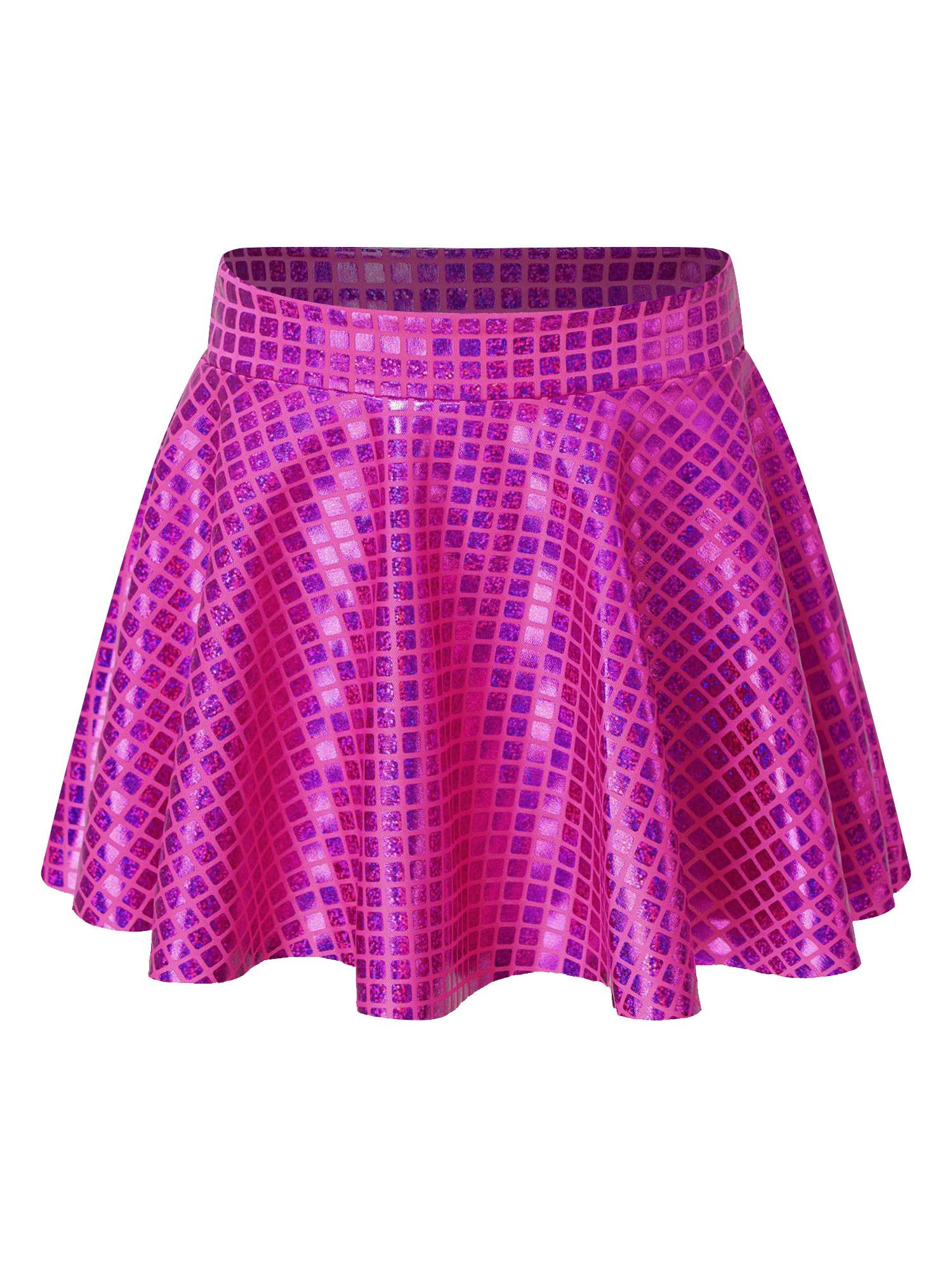 Kids Girls Metallic Plaid Crop Top and Pleated Skirt Cheerleading Dance Outfits