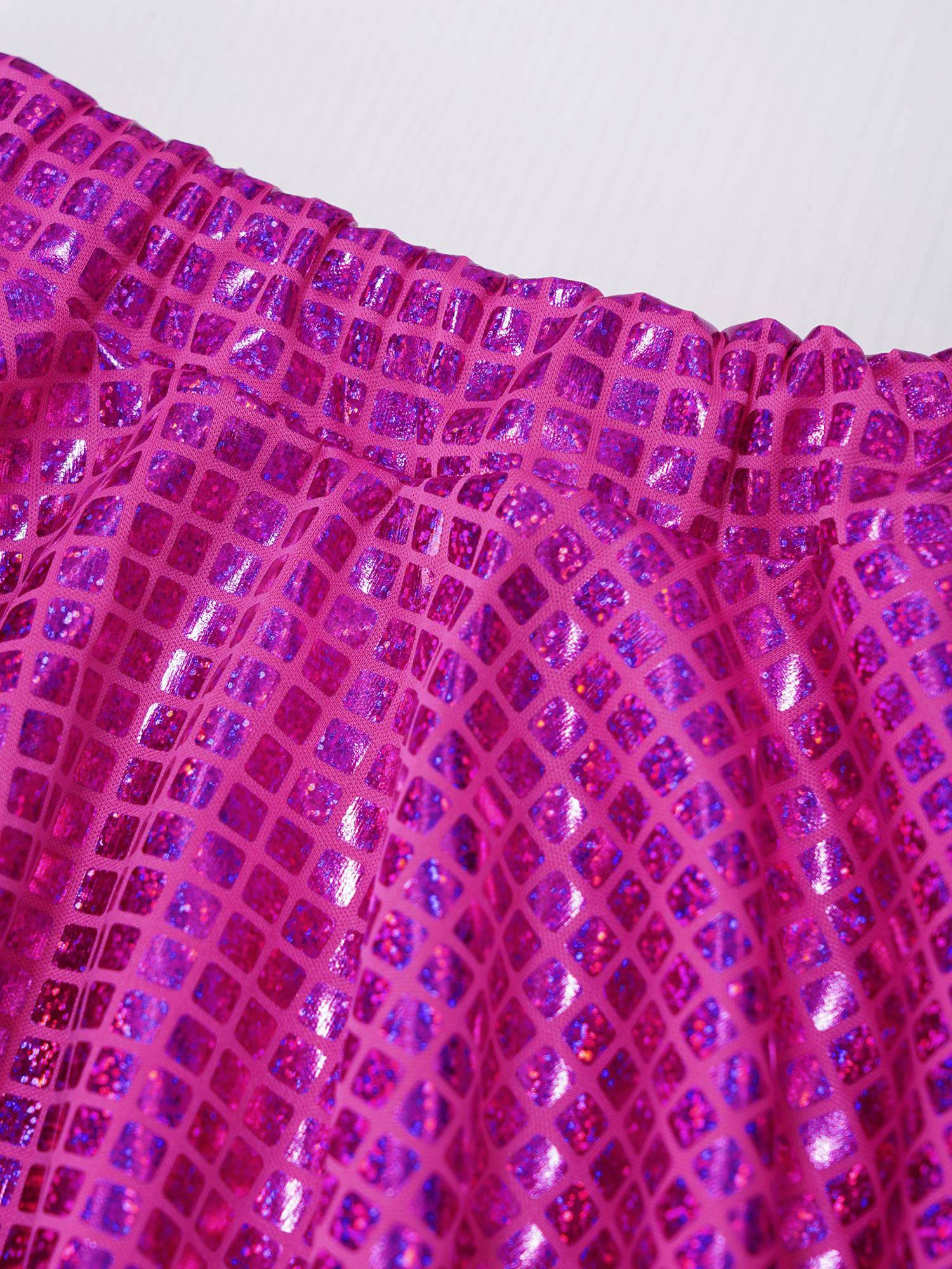 Kids Girls Metallic Plaid Crop Top and Pleated Skirt Cheerleading Dance Outfits