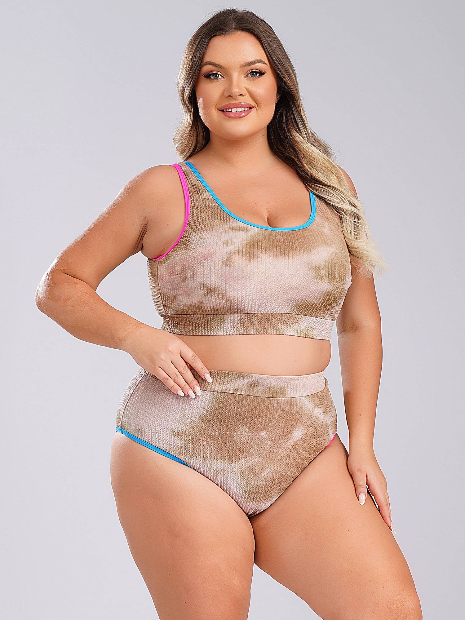 Women Two Pieces Plus Size Tie-Dye Tankini Set