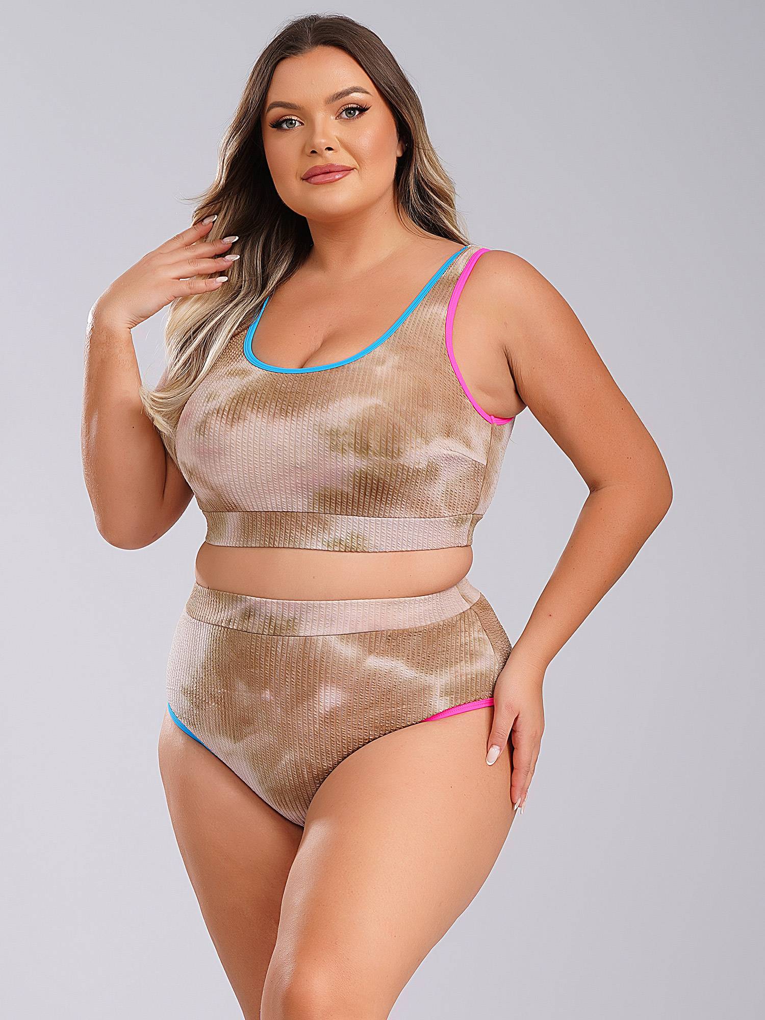 Women Two Pieces Plus Size Tie-Dye Tankini Set