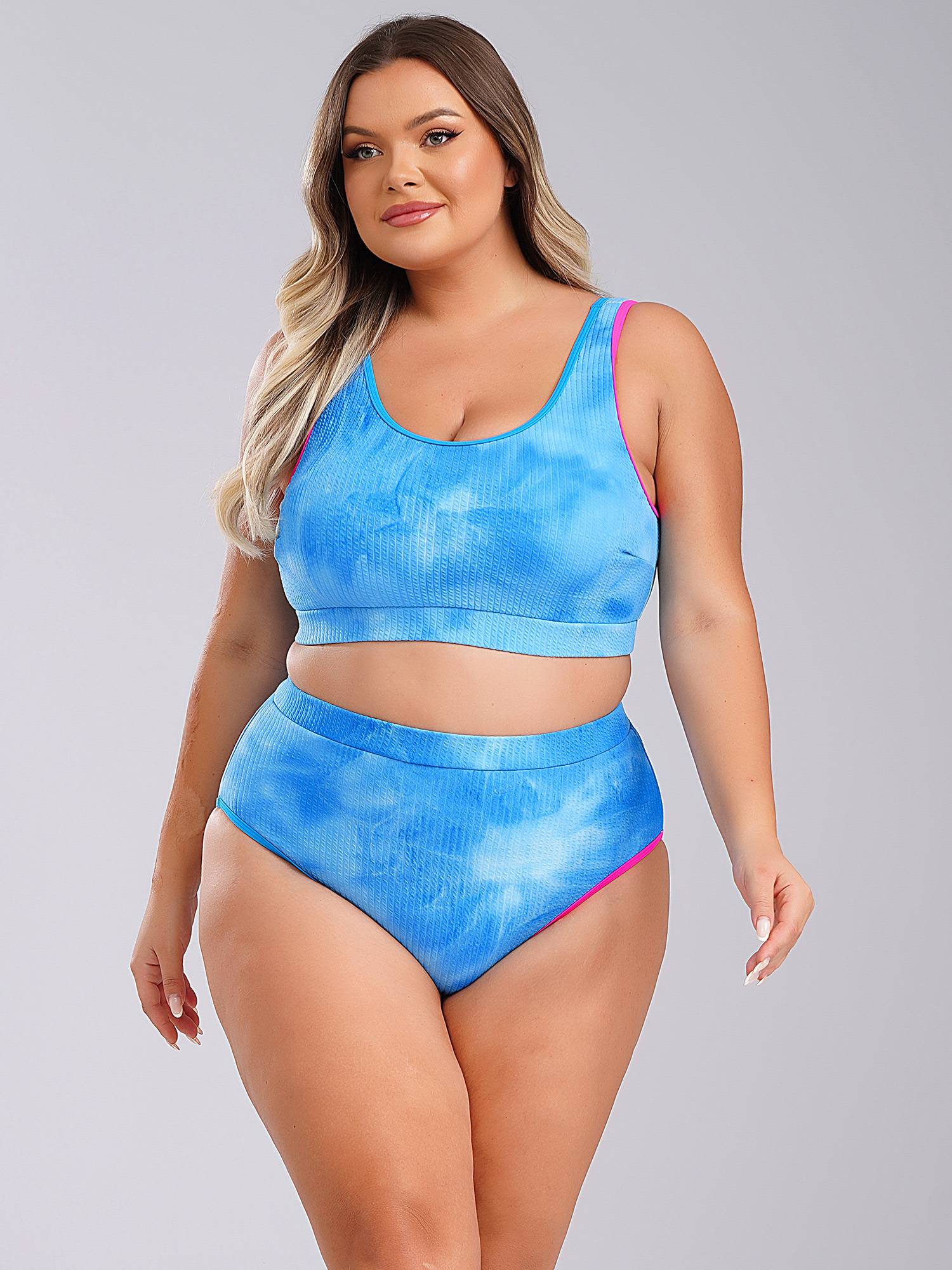 Women Two Pieces Plus Size Tie-Dye Tankini Set