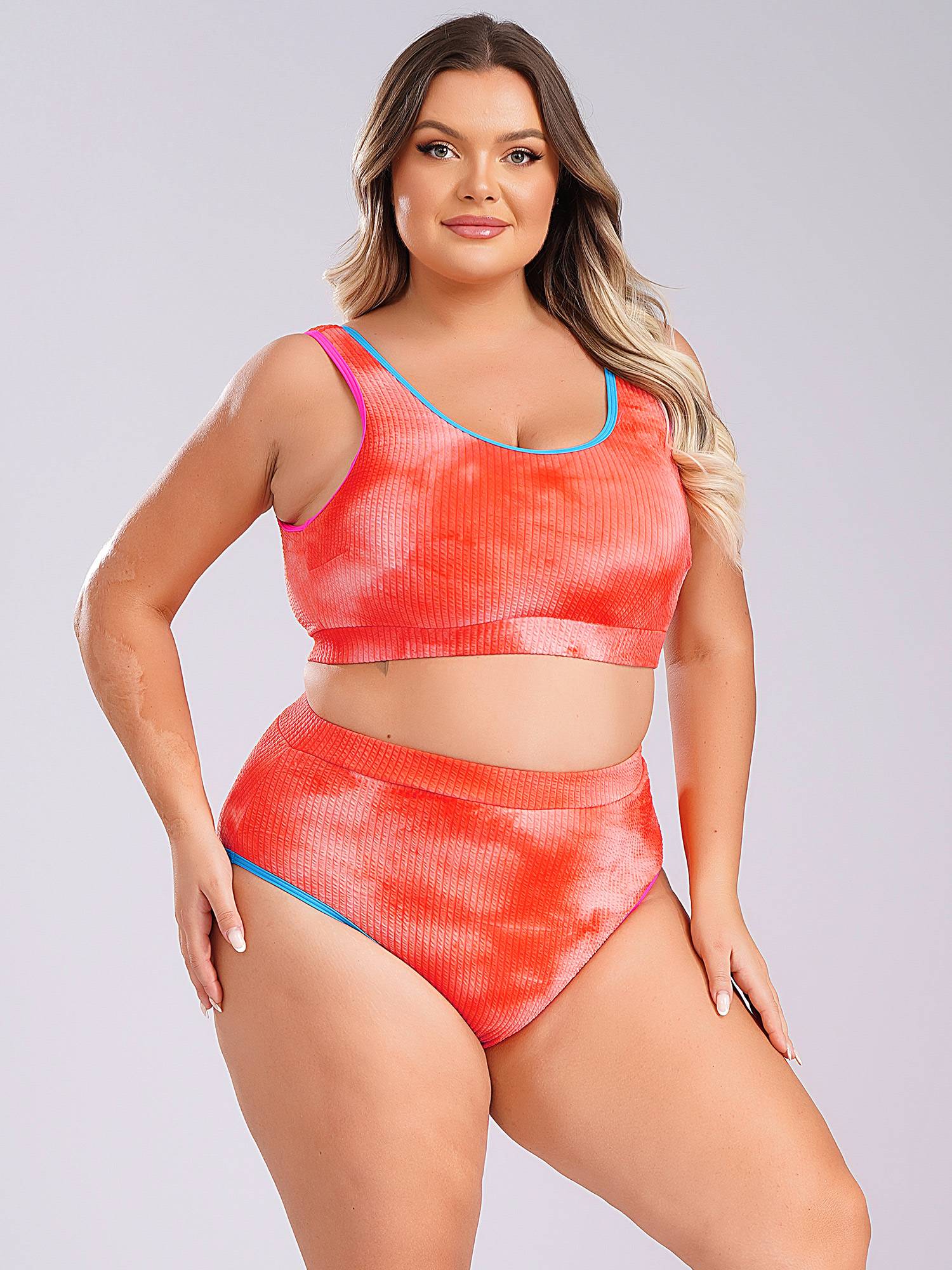 Women Two Pieces Plus Size Tie-Dye Tankini Set