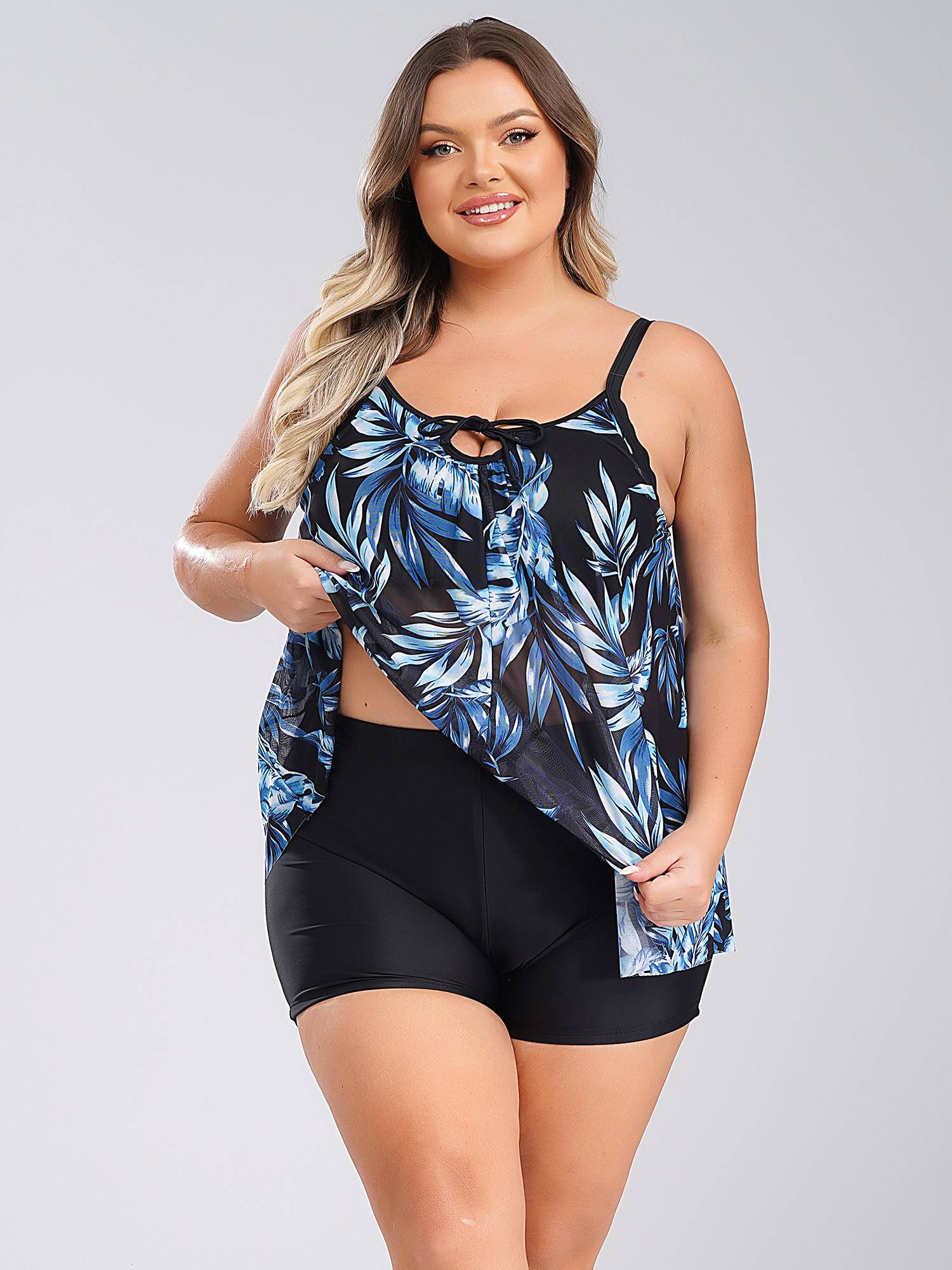 Women Two Pieces Plus Size Swimsuit Swim Tops with Shorts Set