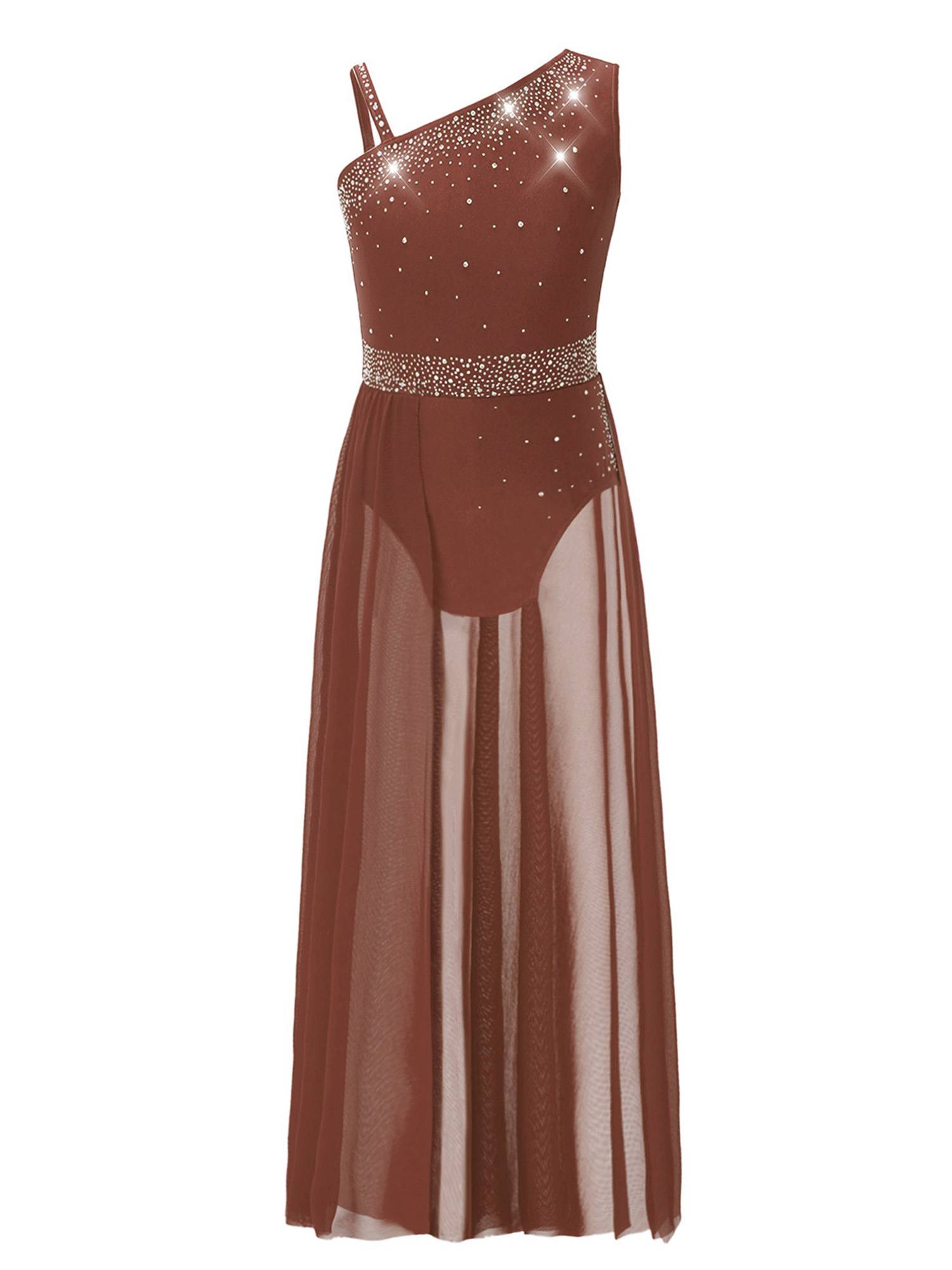 Kids Girls Shinny Rhinestones Sleeveless Lyrical Dance Leotard Dress