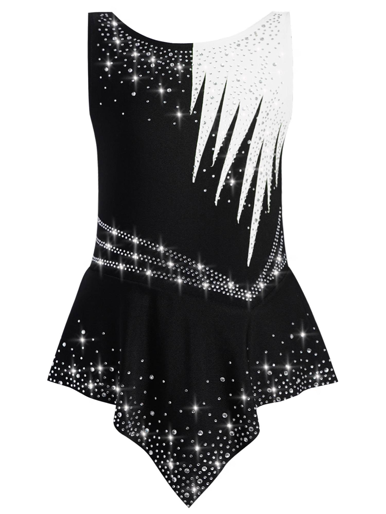 Girls Sleeveless Rhythmic Gymnastics Leotard Rhinestones Ice Skating Dress