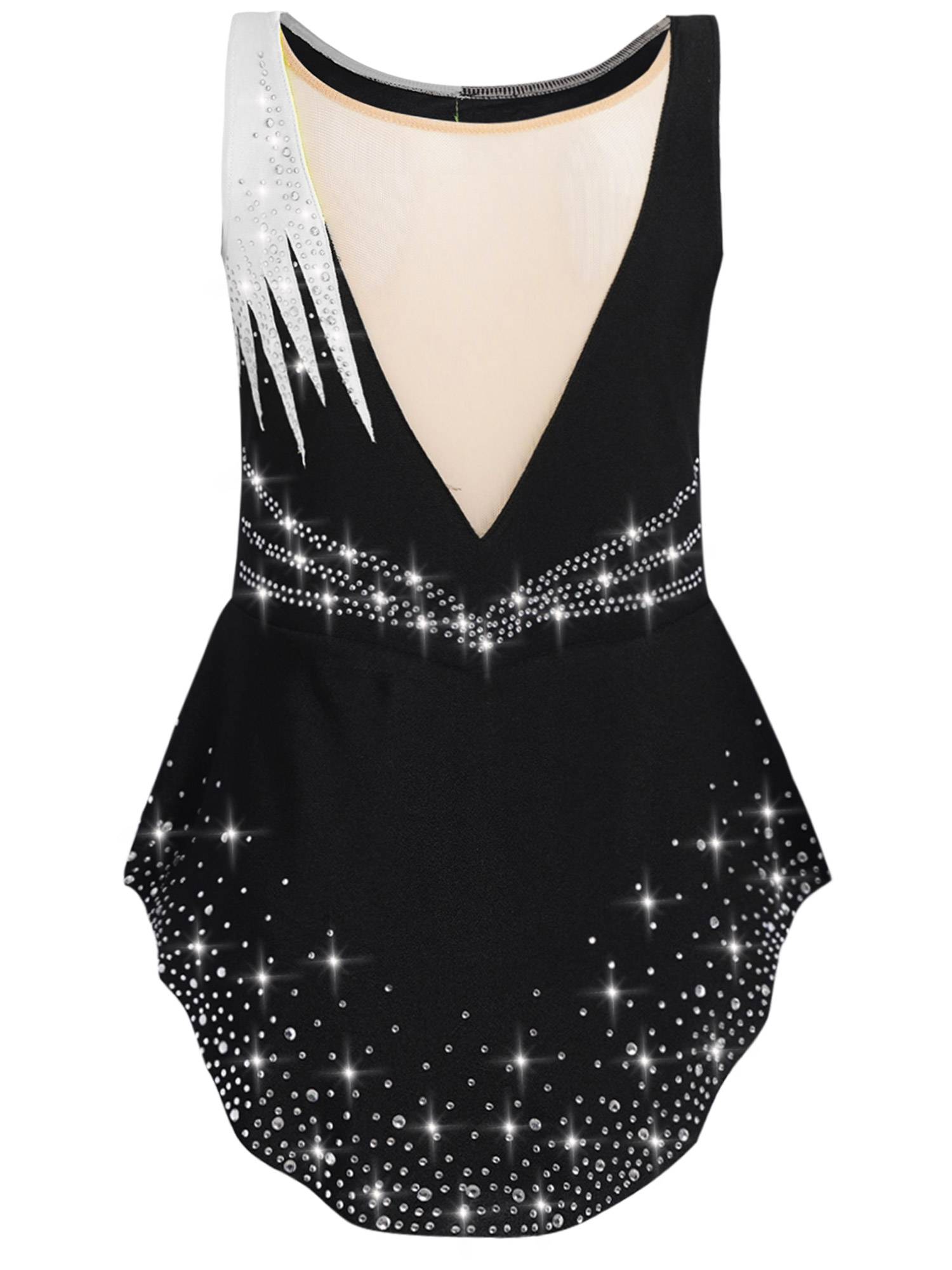 Girls Sleeveless Rhythmic Gymnastics Leotard Rhinestones Ice Skating Dress