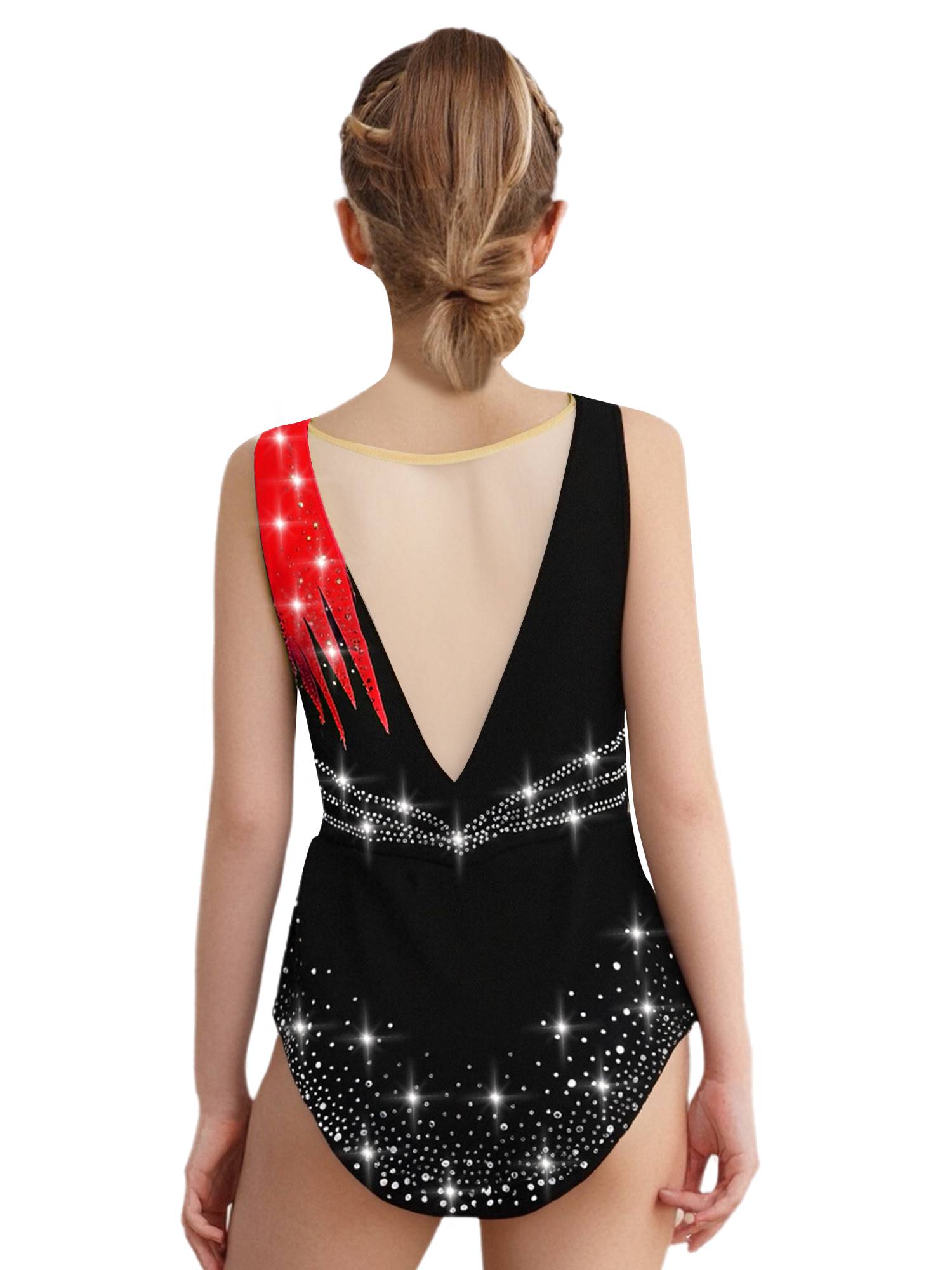 Girls Sleeveless Rhythmic Gymnastics Leotard Rhinestones Ice Skating Dress