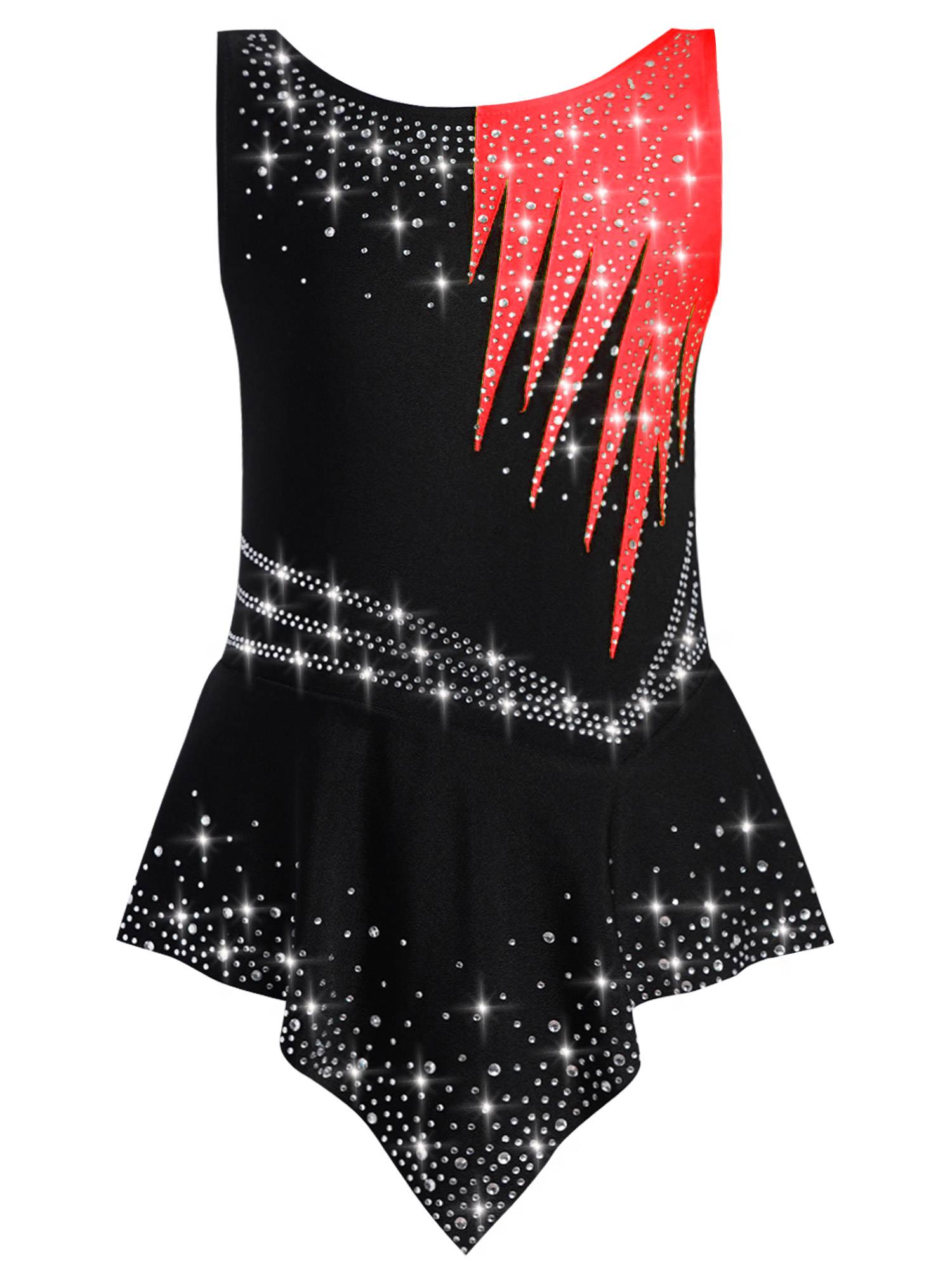 Girls Sleeveless Rhythmic Gymnastics Leotard Rhinestones Ice Skating Dress