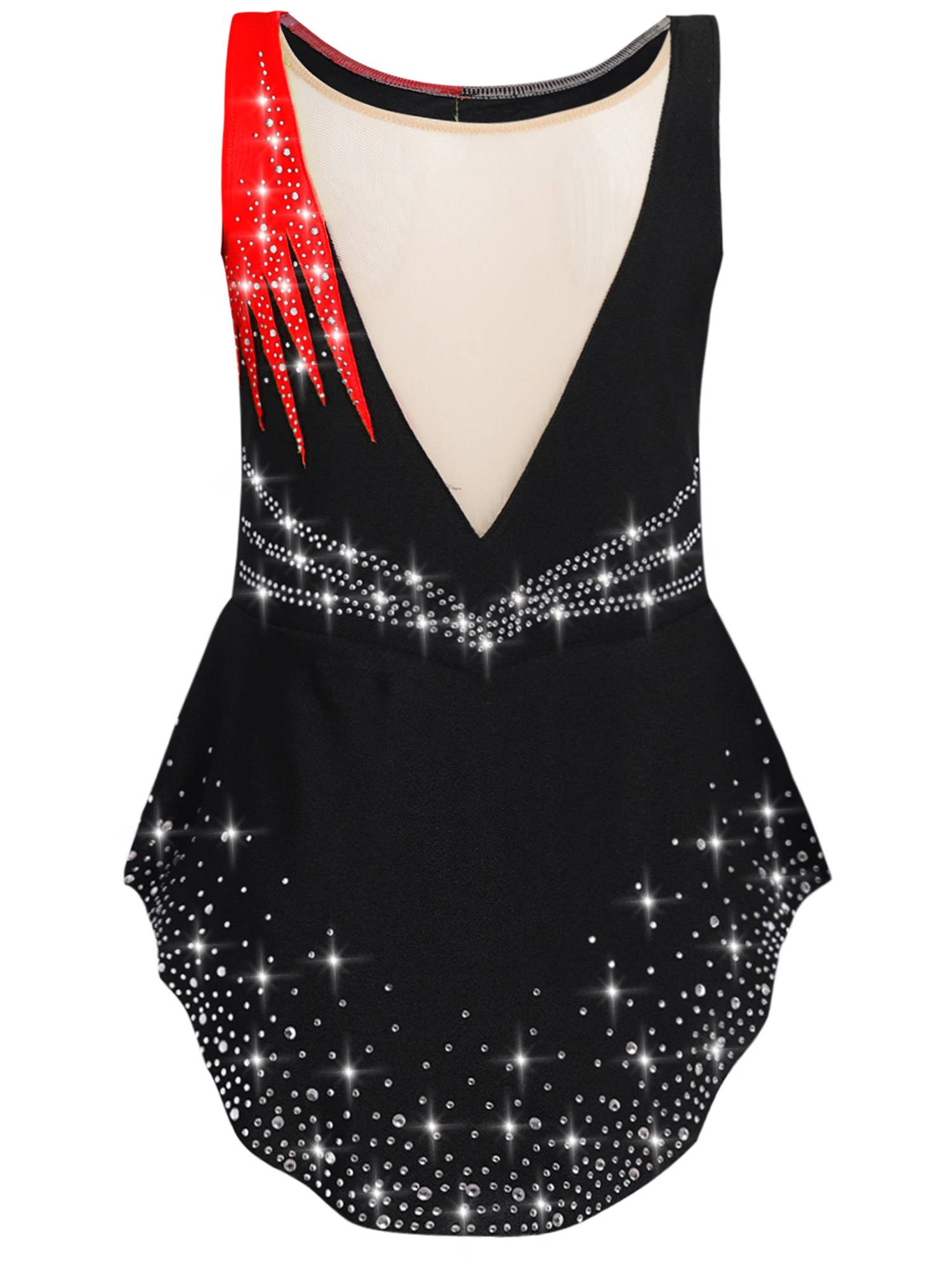 Girls Sleeveless Rhythmic Gymnastics Leotard Rhinestones Ice Skating Dress