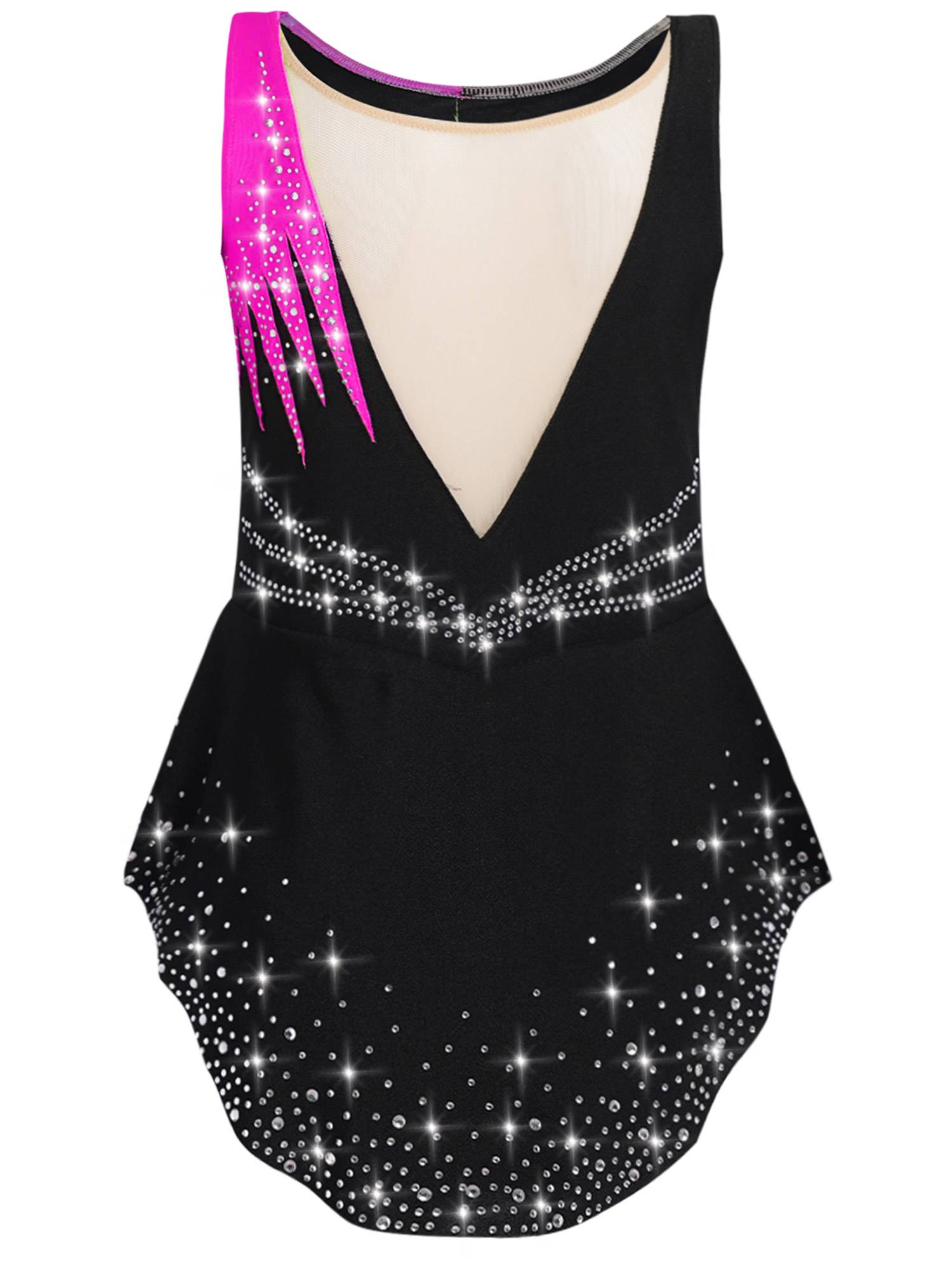 Girls Sleeveless Rhythmic Gymnastics Leotard Rhinestones Ice Skating Dress