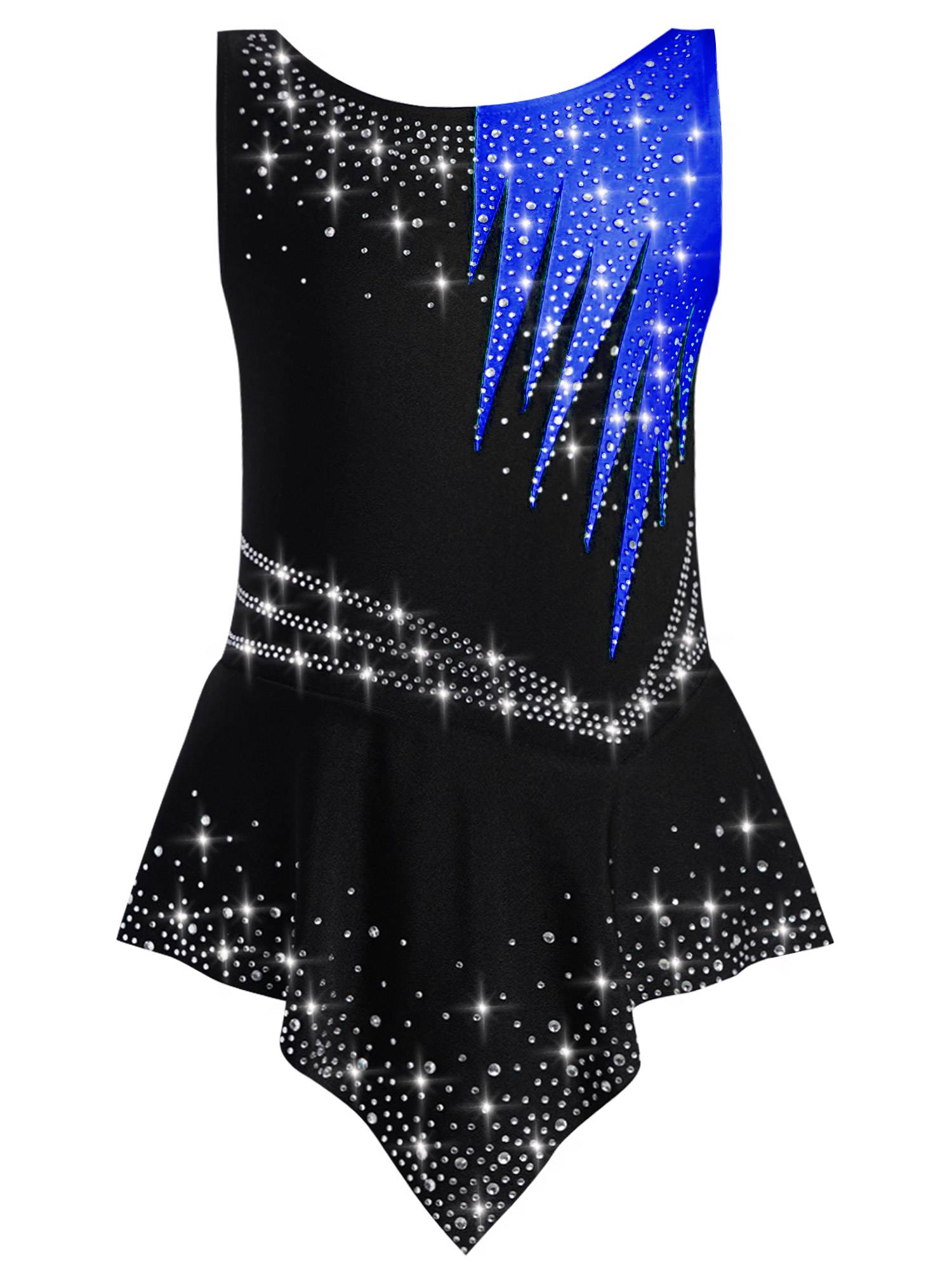 Girls Sleeveless Rhythmic Gymnastics Leotard Rhinestones Ice Skating Dress