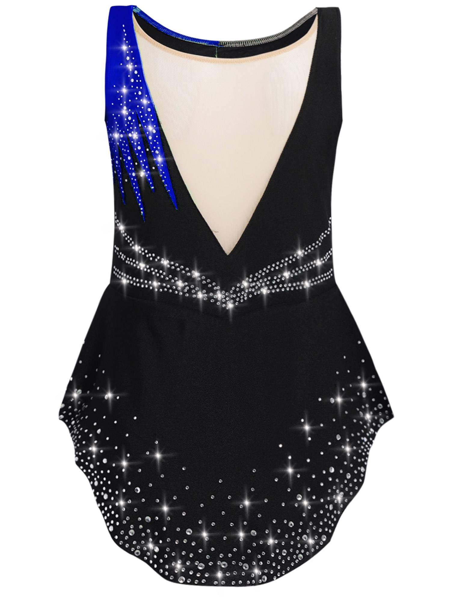 Girls Sleeveless Rhythmic Gymnastics Leotard Rhinestones Ice Skating Dress