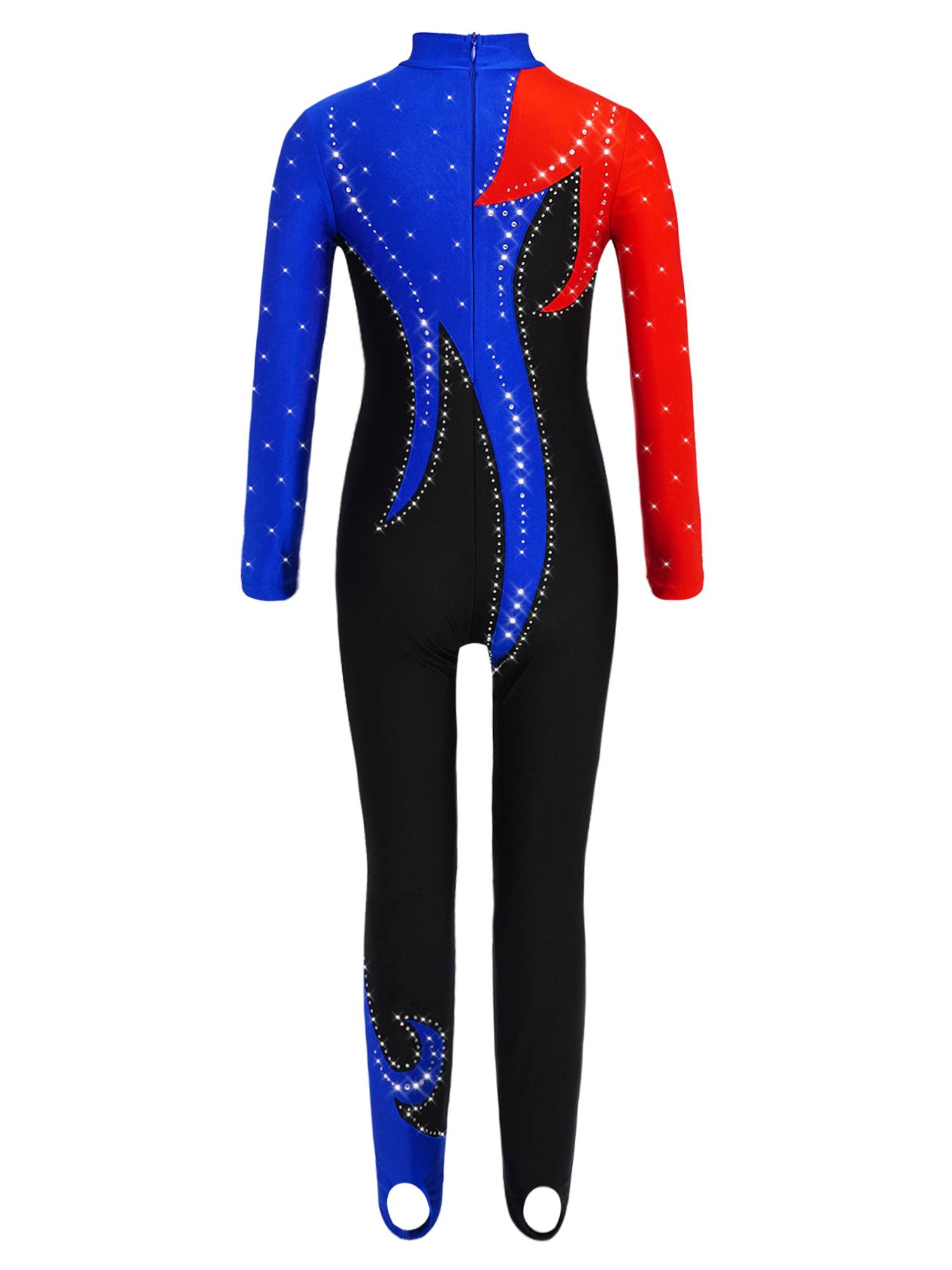 Girls Color Block Gymnastics Full Body Leotard Sparkly Figure Skating Unitard