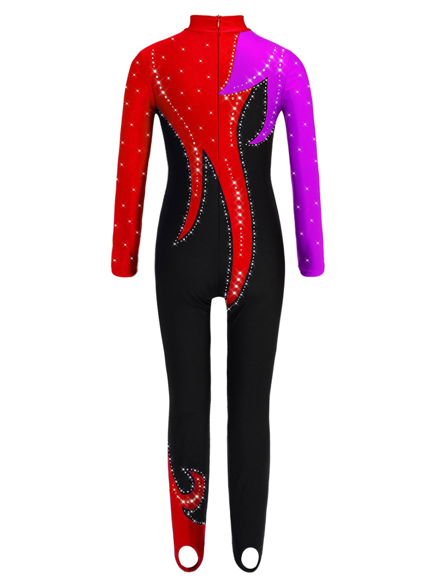 Girls Color Block Gymnastics Full Body Leotard Sparkly Figure Skating Unitard