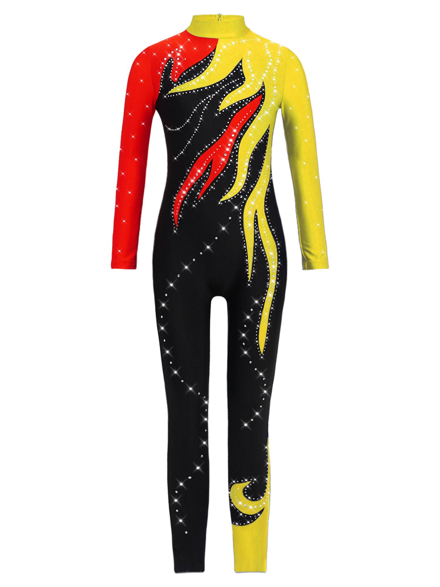 Girls Color Block Gymnastics Full Body Leotard Sparkly Figure Skating Unitard