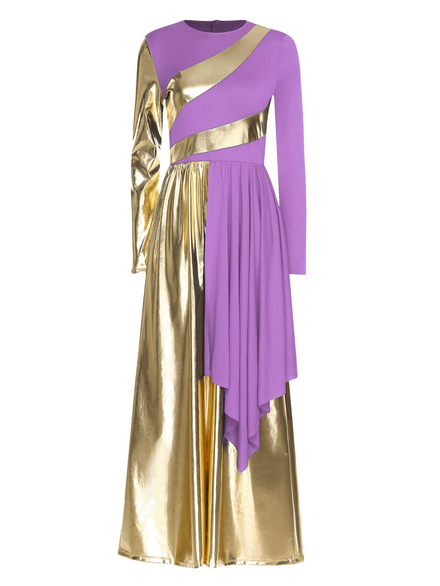 Women Liturgical Praise Dance Bodysuit Metallic Color Block Jumpsuit  Dancewear