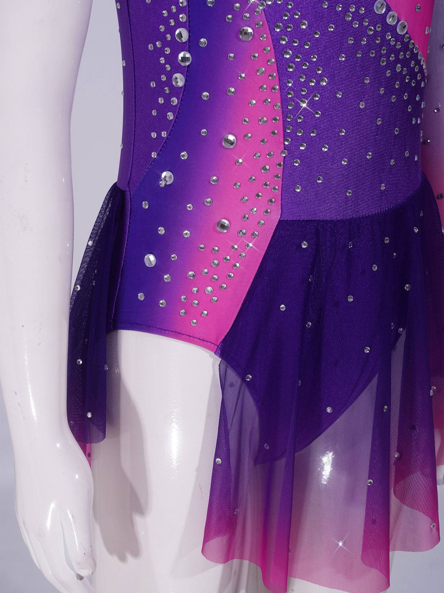 Girls Figure ice Skating Dress One Long Sleeve Asymmetrical Lyrical Dance Dress