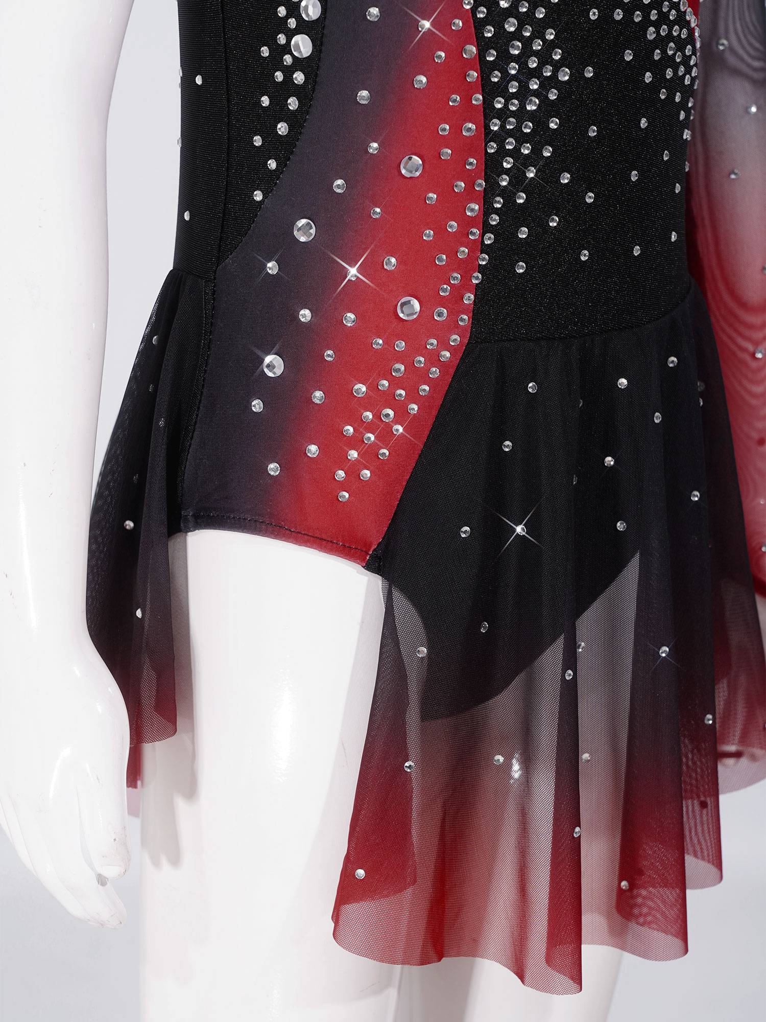 Girls Figure ice Skating Dress One Long Sleeve Asymmetrical Lyrical Dance Dress