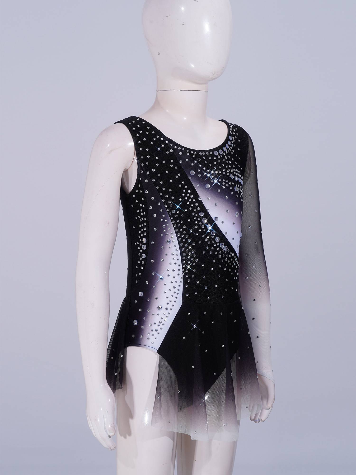 Girls Figure ice Skating Dress One Long Sleeve Asymmetrical Lyrical Dance Dress
