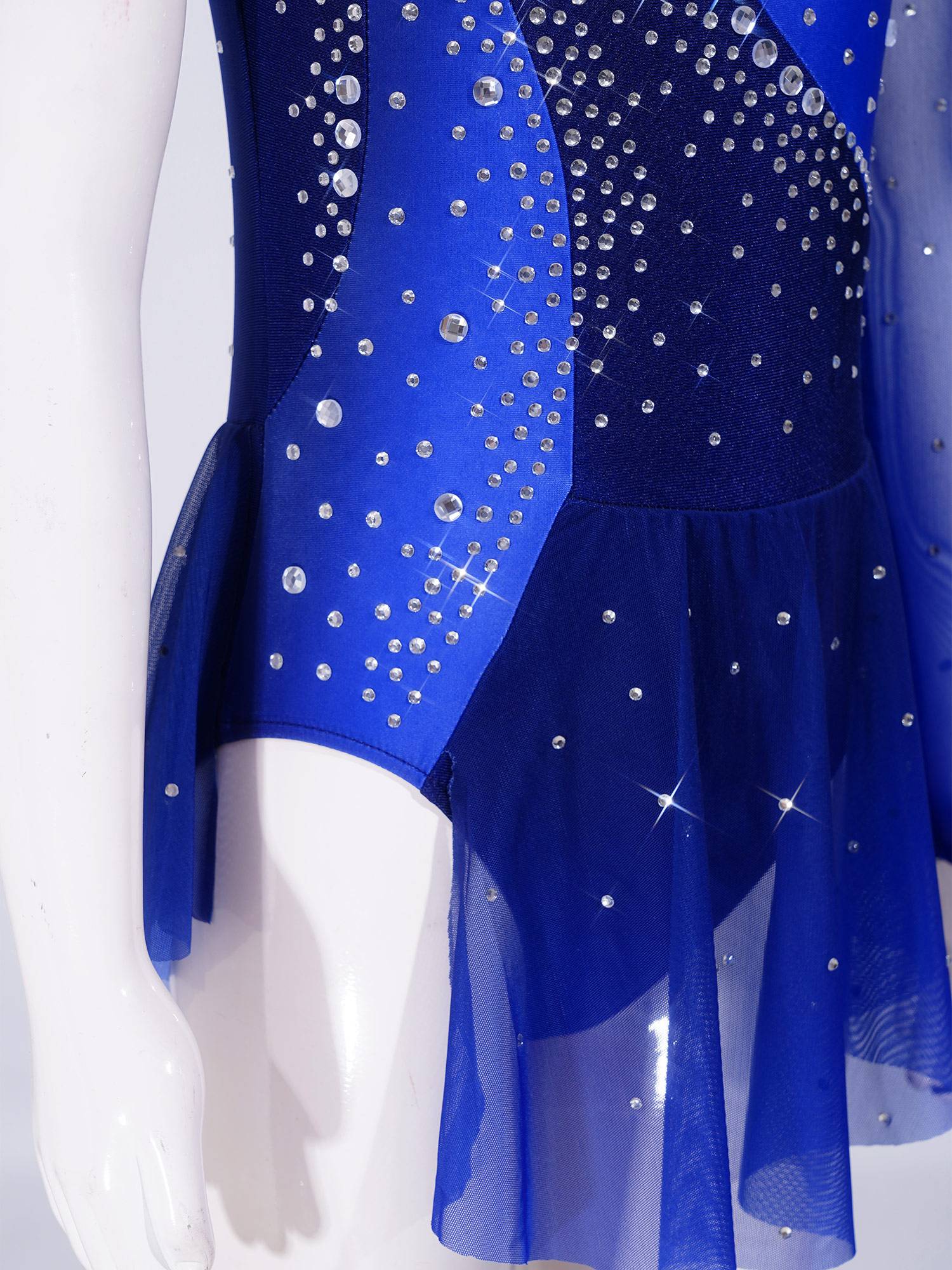 Girls Figure ice Skating Dress One Long Sleeve Asymmetrical Lyrical Dance Dress