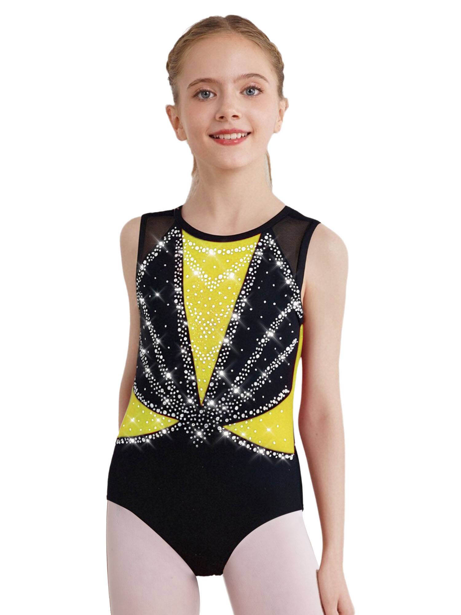 3Pcs Girls Gymnastics Leotard Set Rhinestone Bodysuit Performance Costume