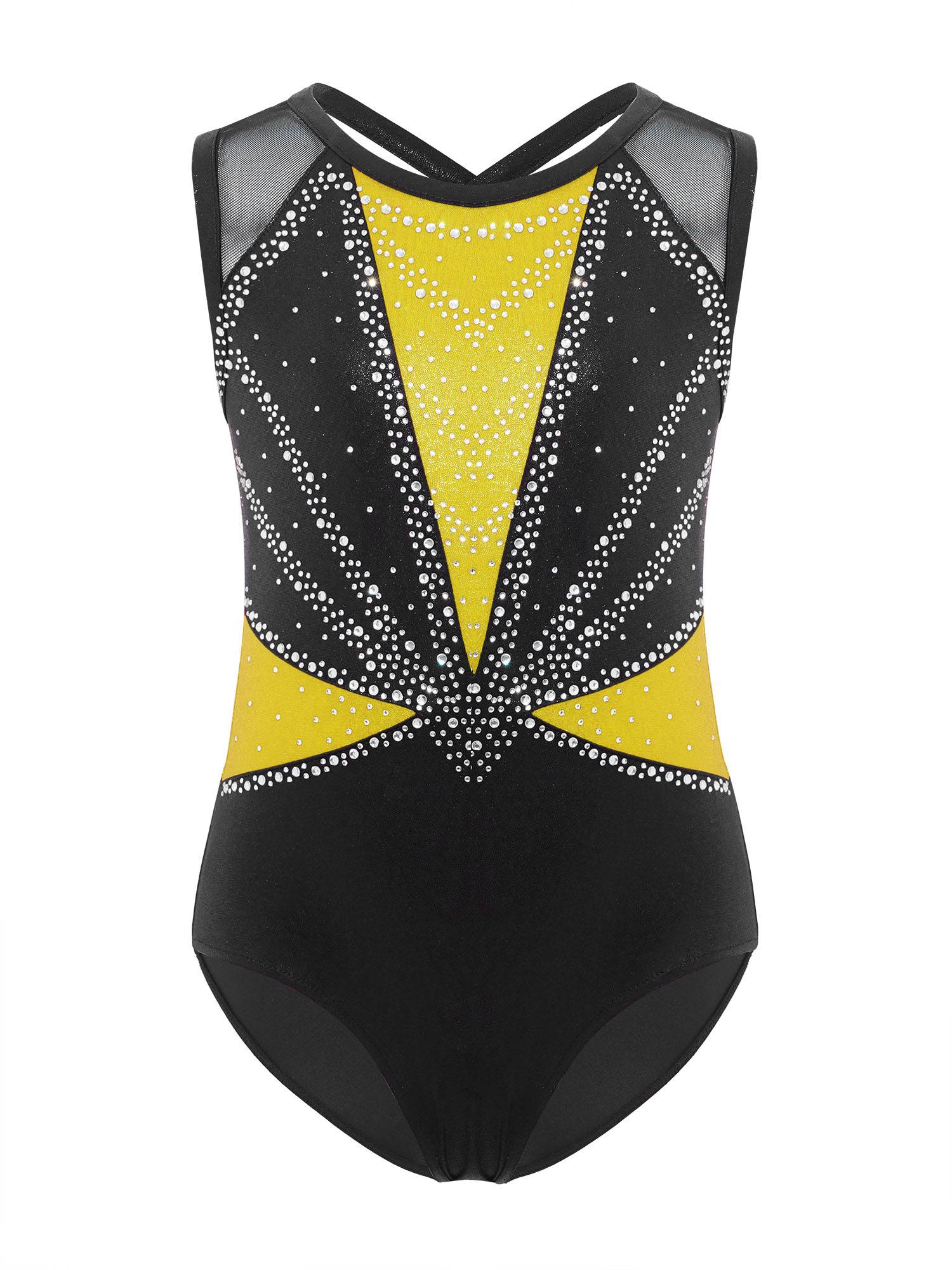 3Pcs Girls Gymnastics Leotard Set Rhinestone Bodysuit Performance Costume