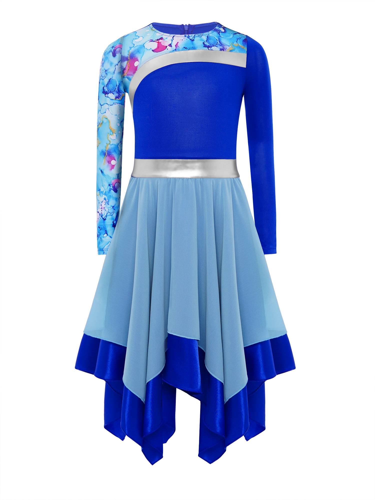 Girls Long Sleeve Printed Liturgical Praise Dance Dress Choir Tunic Robe