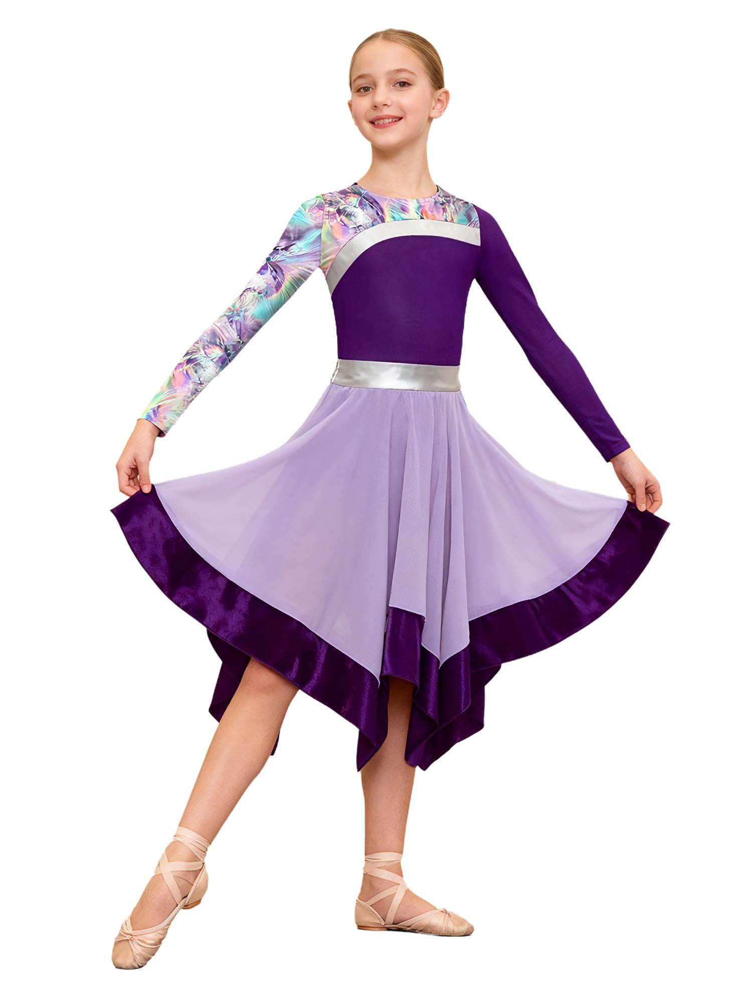 Girls Long Sleeve Printed Liturgical Praise Dance Dress Choir Tunic Robe