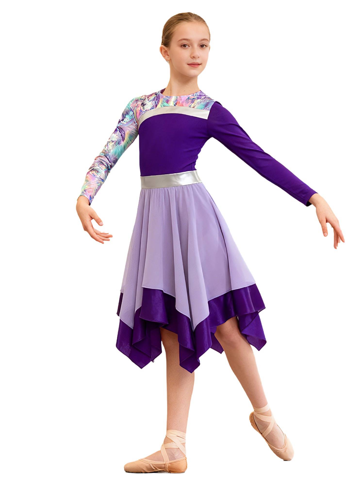 Girls Long Sleeve Printed Liturgical Praise Dance Dress Choir Tunic Robe