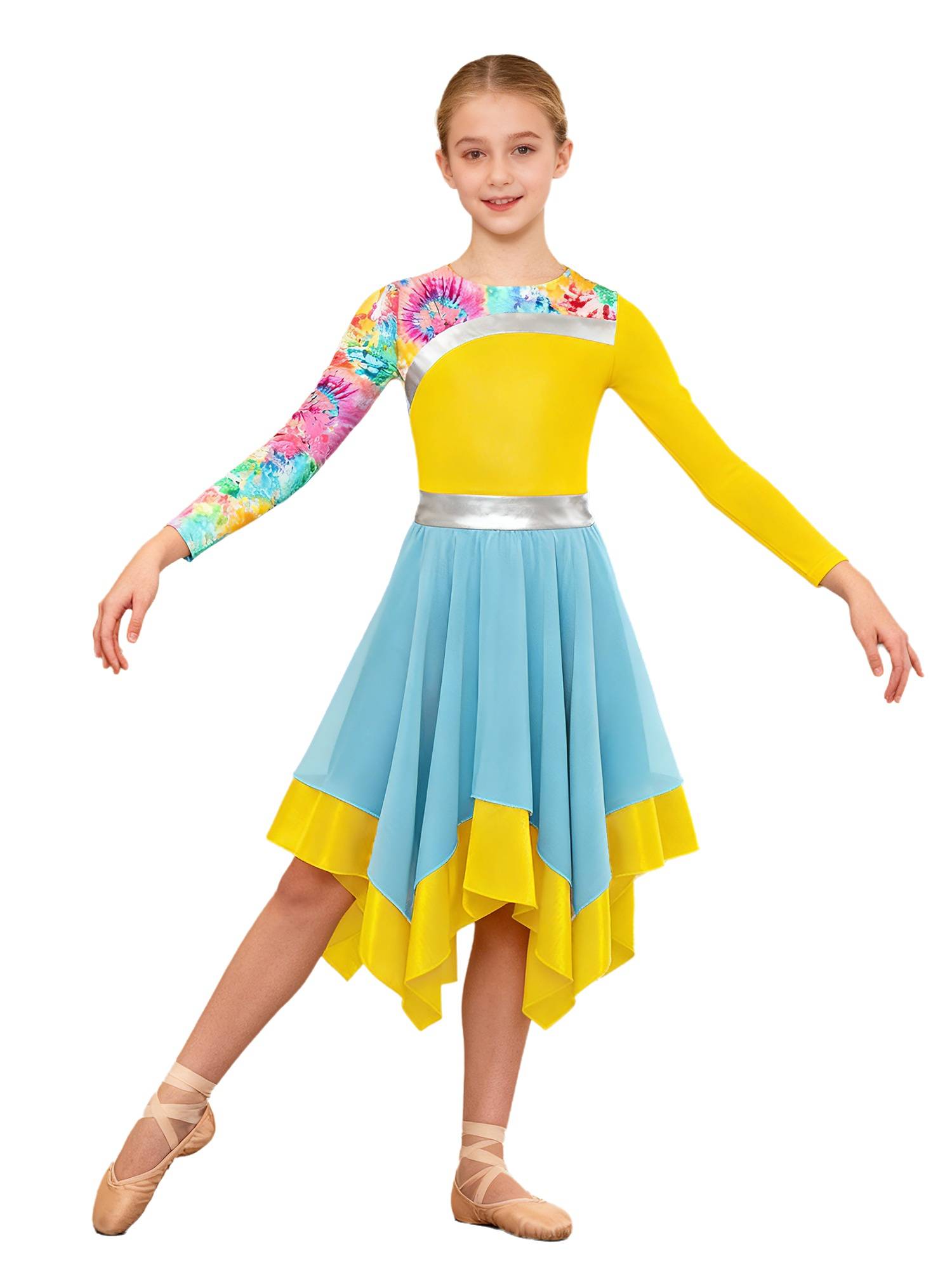 Girls Long Sleeve Printed Liturgical Praise Dance Dress Choir Tunic Robe