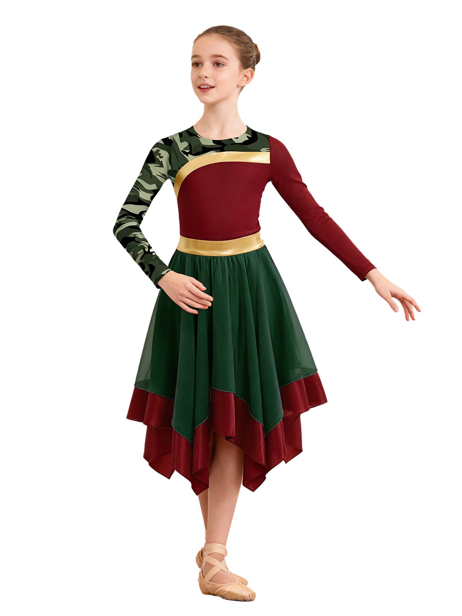 Girls Long Sleeve Printed Liturgical Praise Dance Dress Choir Tunic Robe