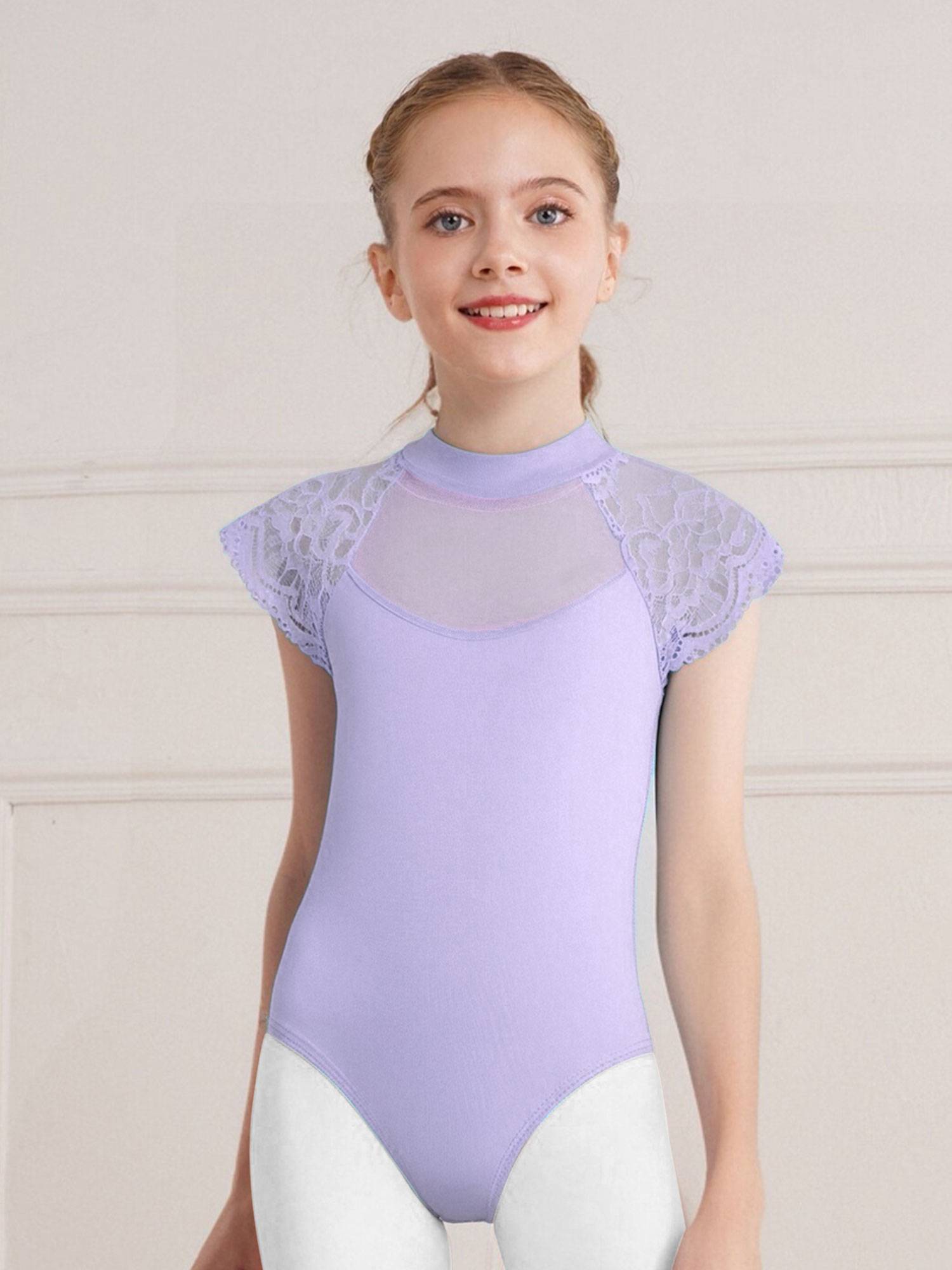 Girls Floral Lace Cap Sleeve Ballet Leotard for RAD Exams, Practice & Recitals