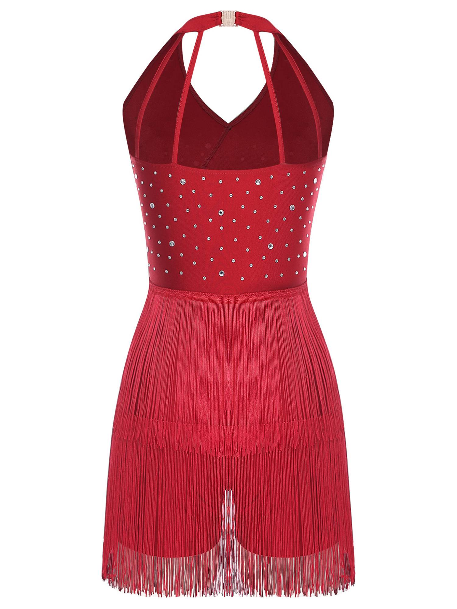 Women Sleeveless V Neck Tassels Latin Dance Dress Jazz Ballroom Leotard
