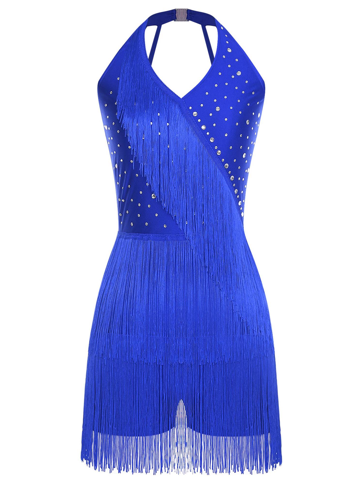 Women Sleeveless V Neck Tassels Latin Dance Dress Jazz Ballroom Leotard