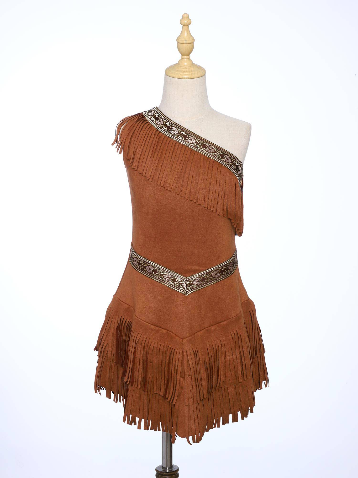 Girls Native American Princess Fringe Costume Suede Dress for Halloween