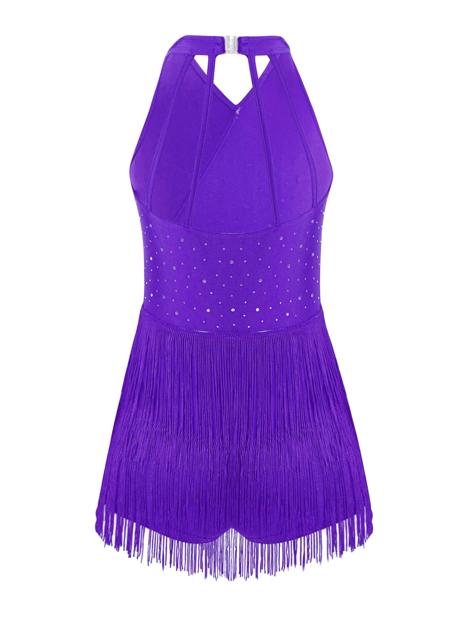 Girls Latin Dance Dress Sleeveless Fringe Strappy Back Dance Leotard