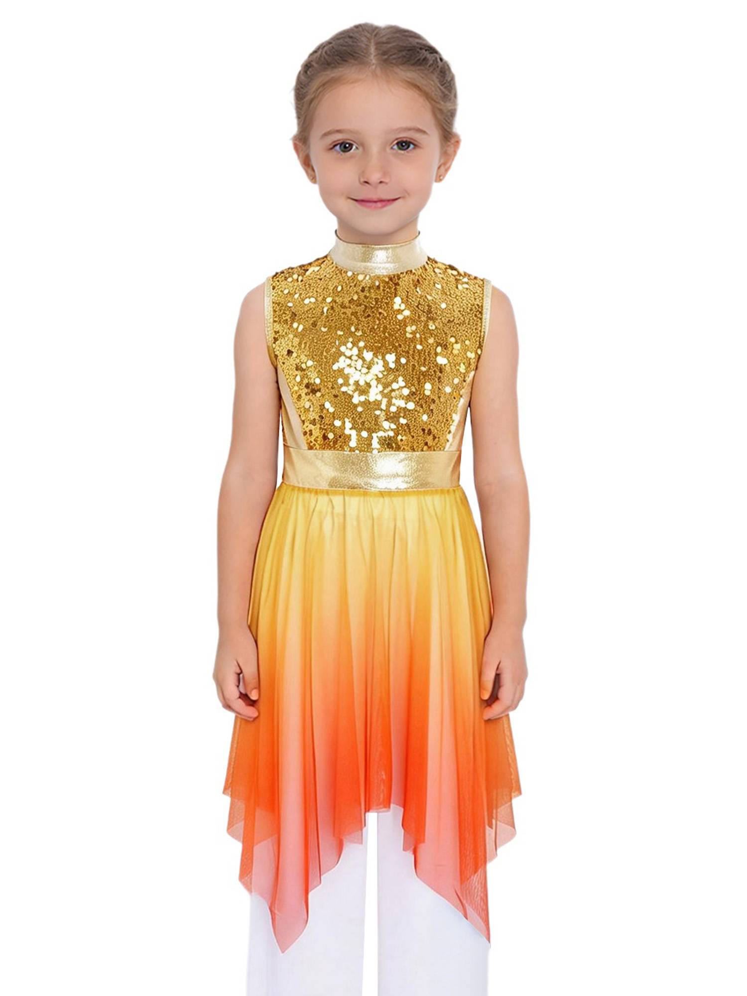 Girls Sequin Gradient Liturgical Worship Dance Dress Choir Robe Tunic