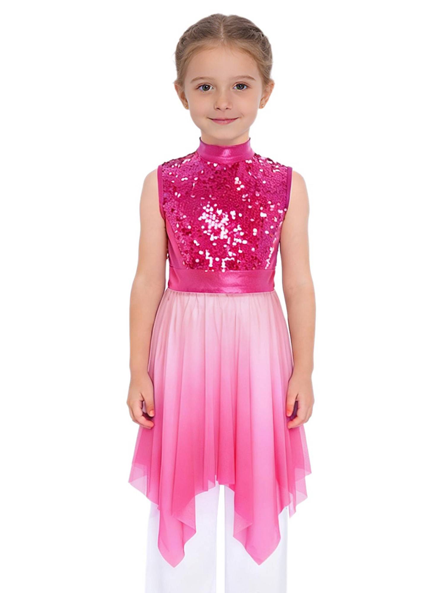 Girls Sequin Gradient Liturgical Worship Dance Dress Choir Robe Tunic