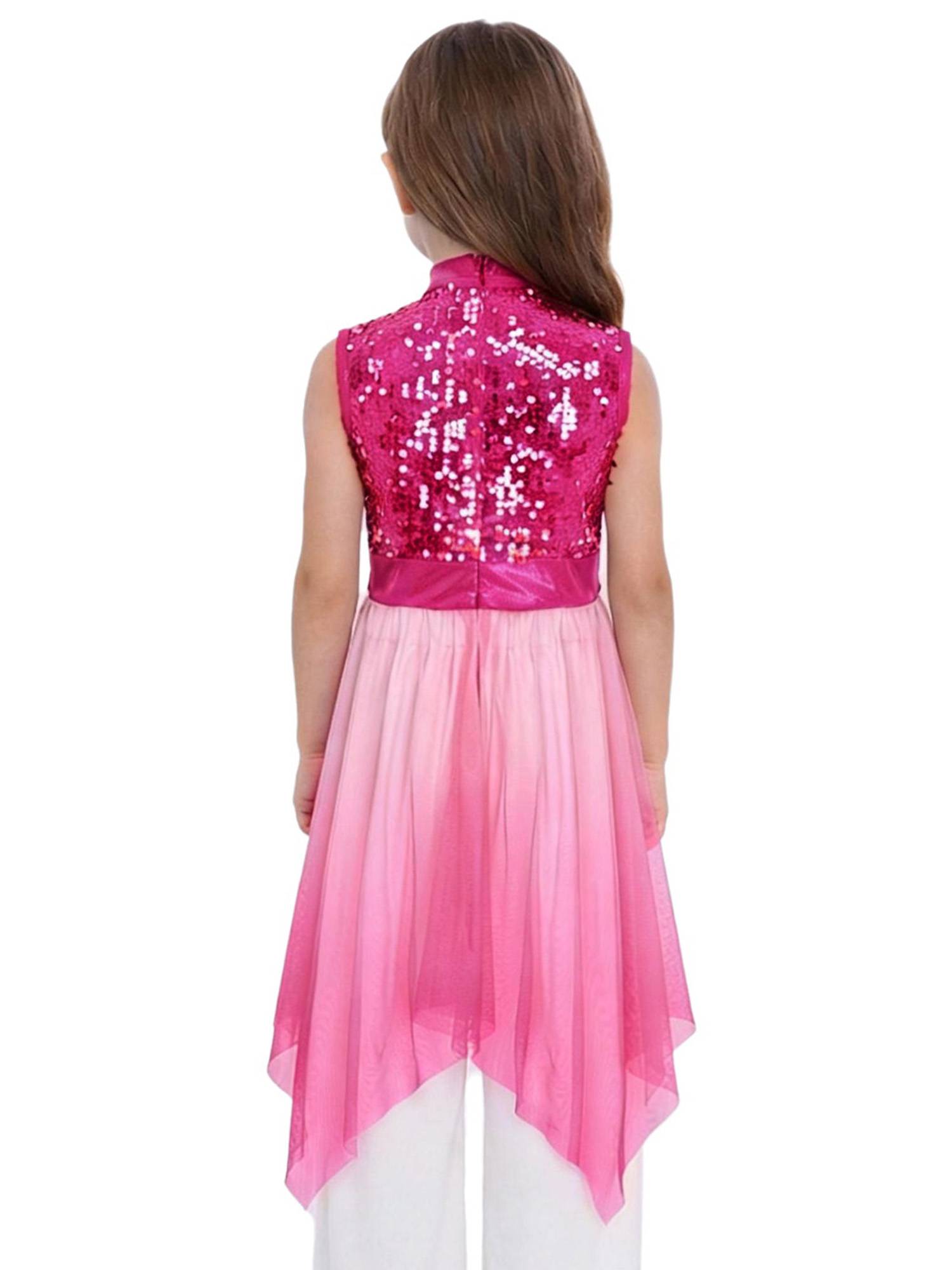 Girls Sequin Gradient Liturgical Worship Dance Dress Choir Robe Tunic
