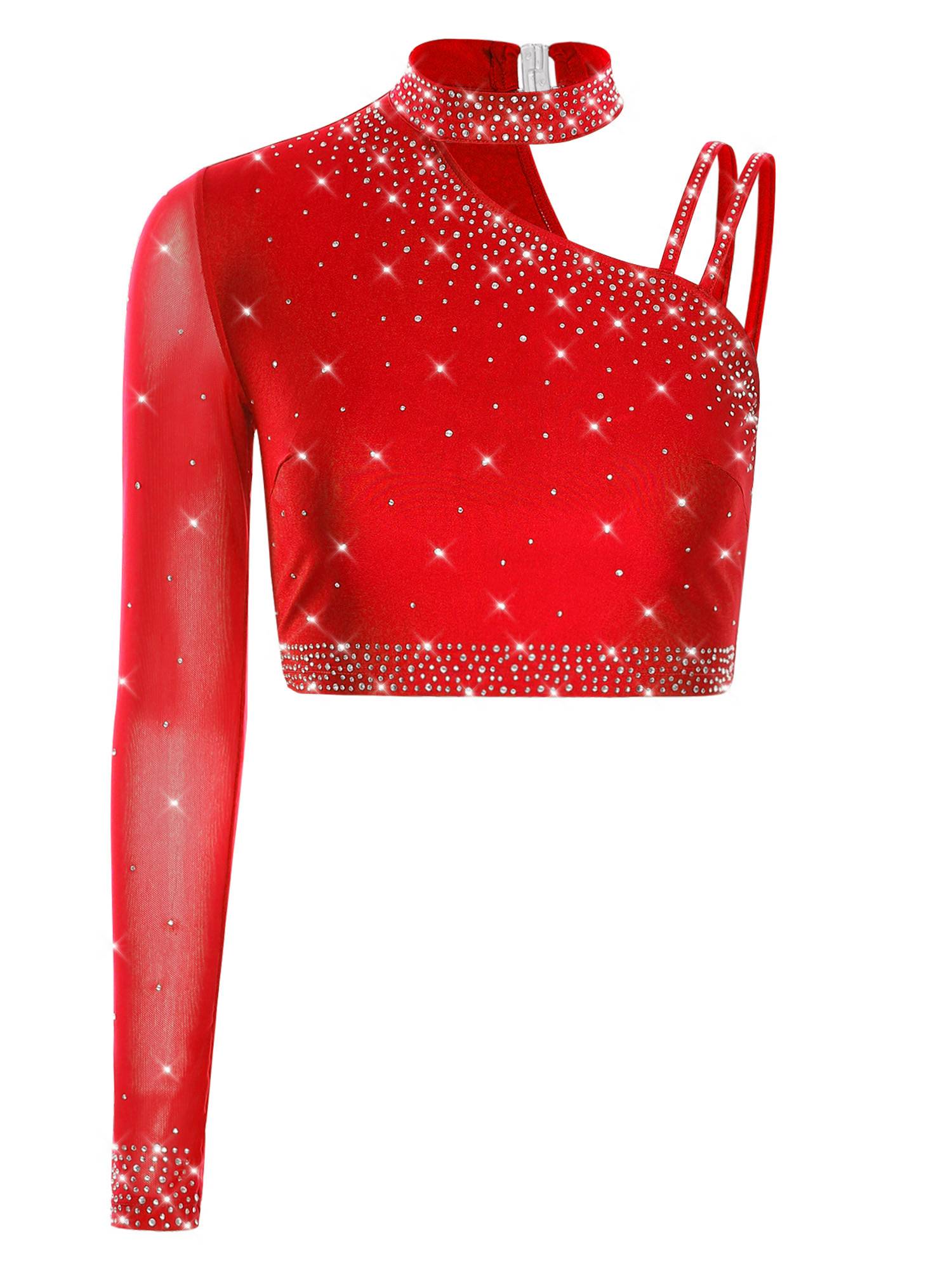 Womens Sparkle Feather Latin Dance OUtfit for Belly Dance, Cha-Cha & Tango